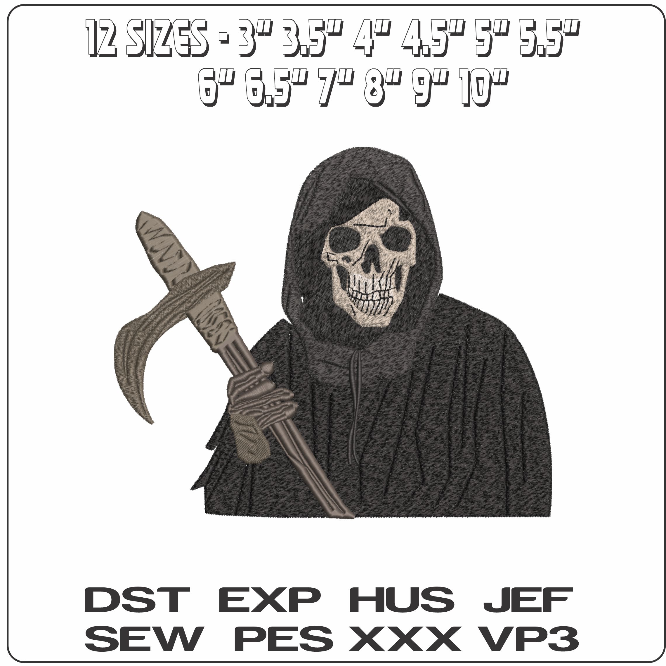 Hooded Grimm Reaper with Sythe   - Elegant embroidery design file-instant download — view 2