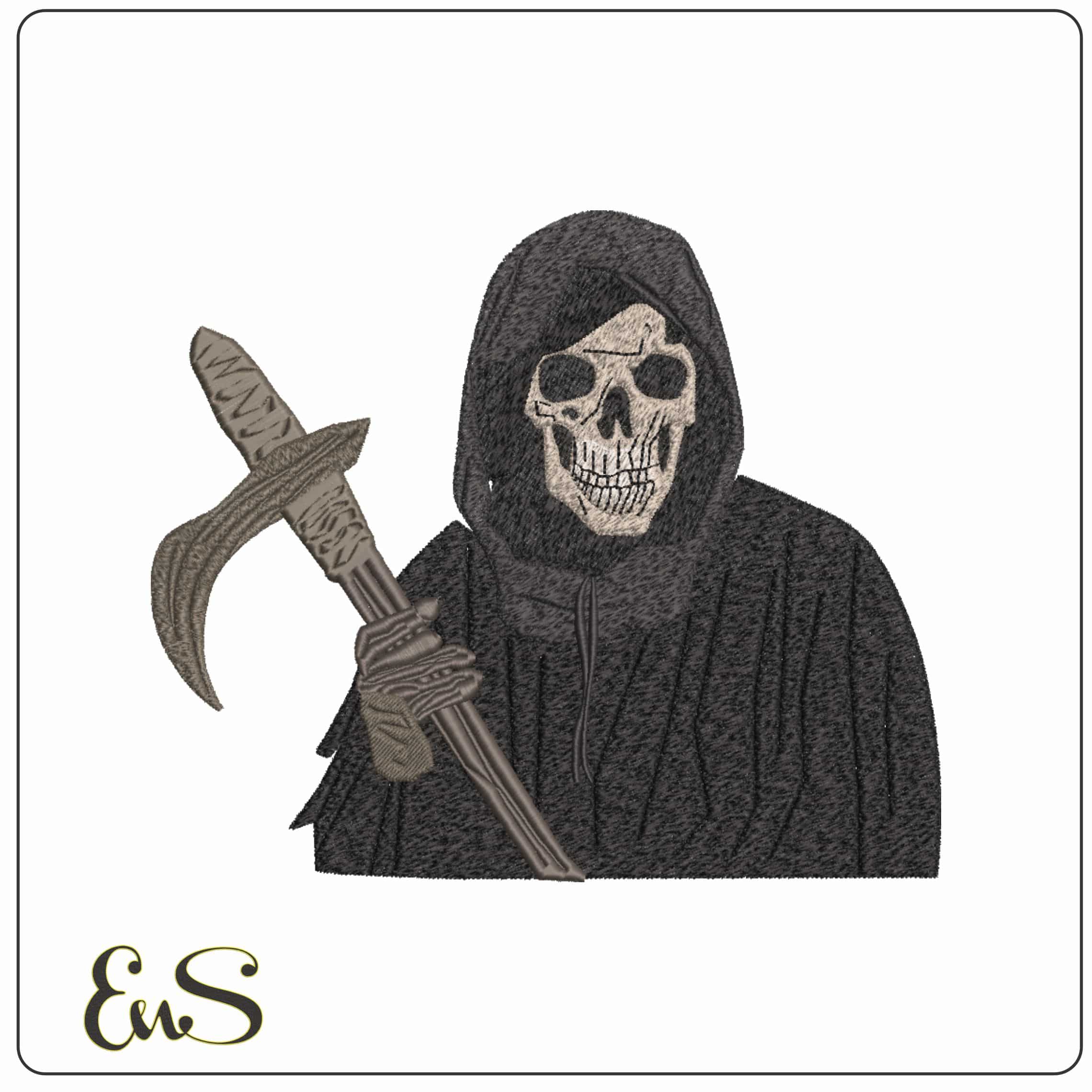 Hooded Grimm Reaper with Sythe   - Elegant embroidery design file-instant download