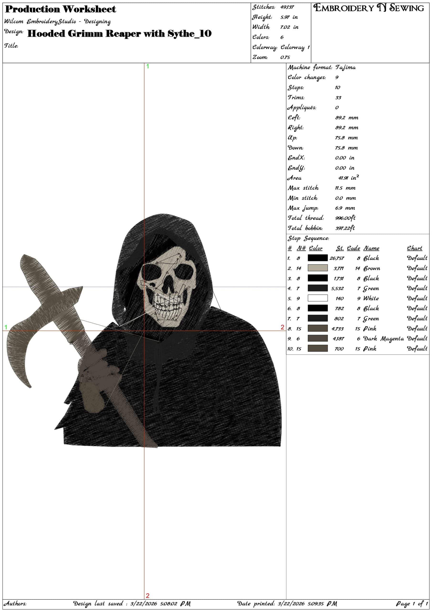 Hooded Grimm Reaper with Sythe   - Elegant embroidery design file-instant download — view 3