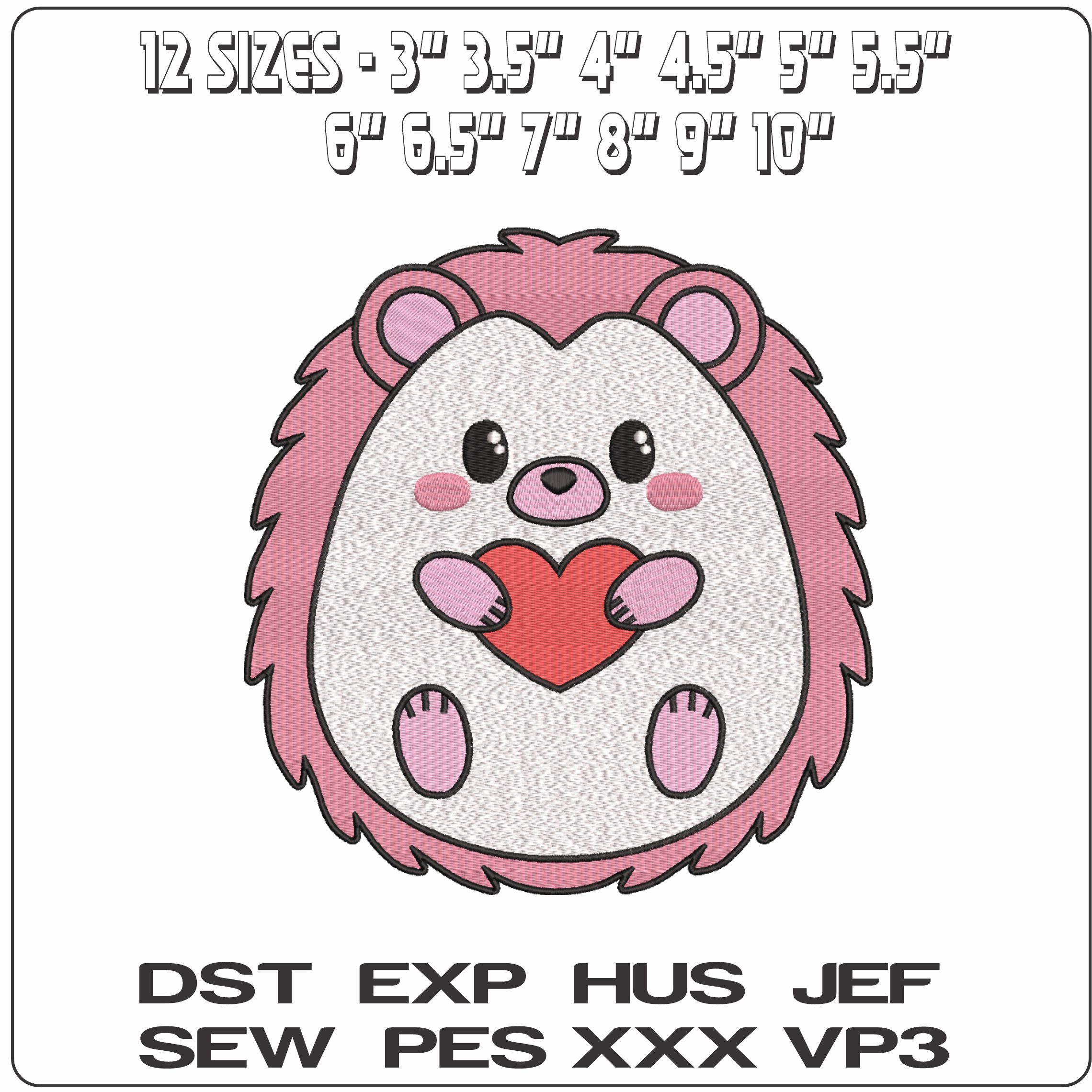 Hedgehog holding red heart Cartoon - Elegant embroidery design file-instant download — view 2