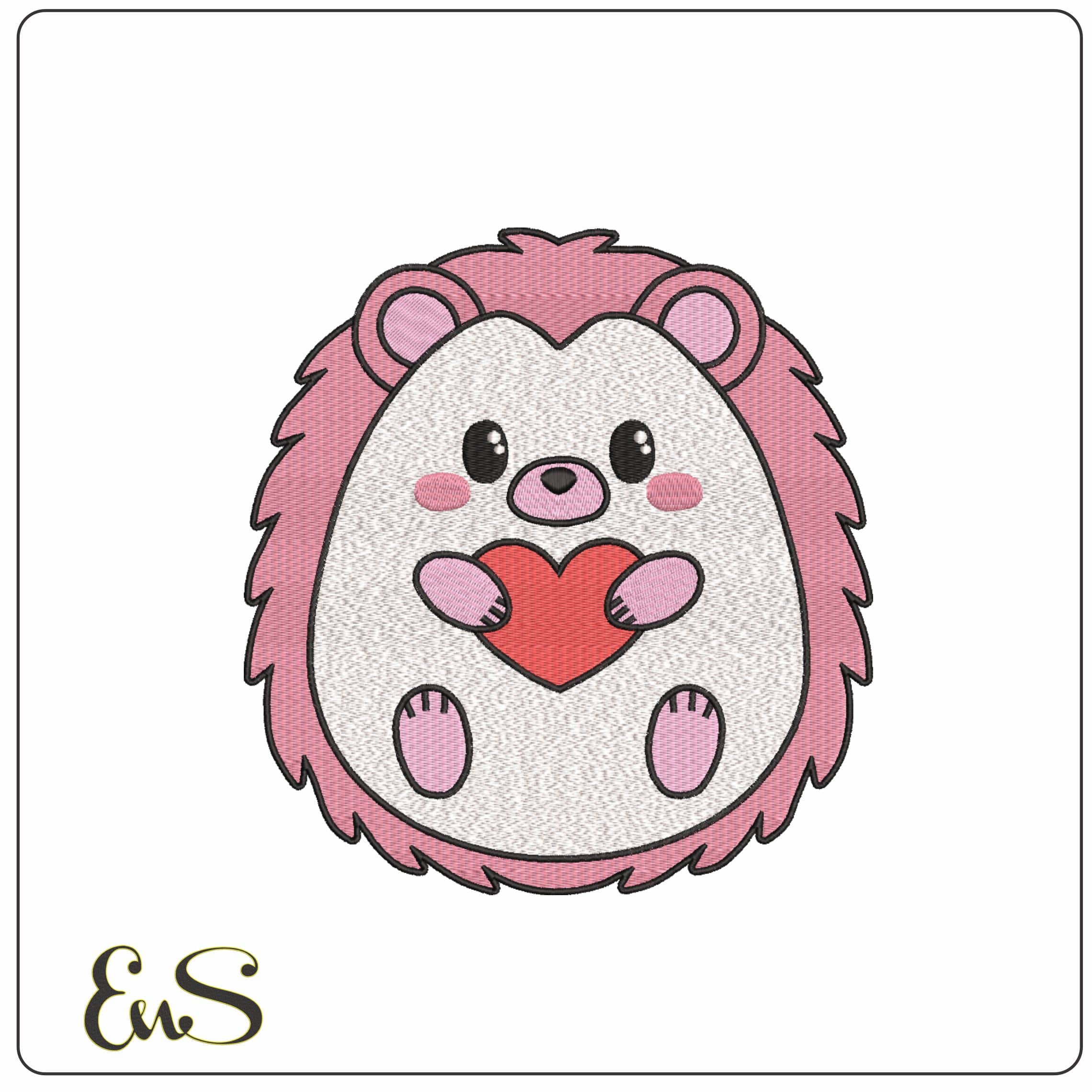 Hedgehog holding red heart Cartoon - Elegant embroidery design file-instant download
