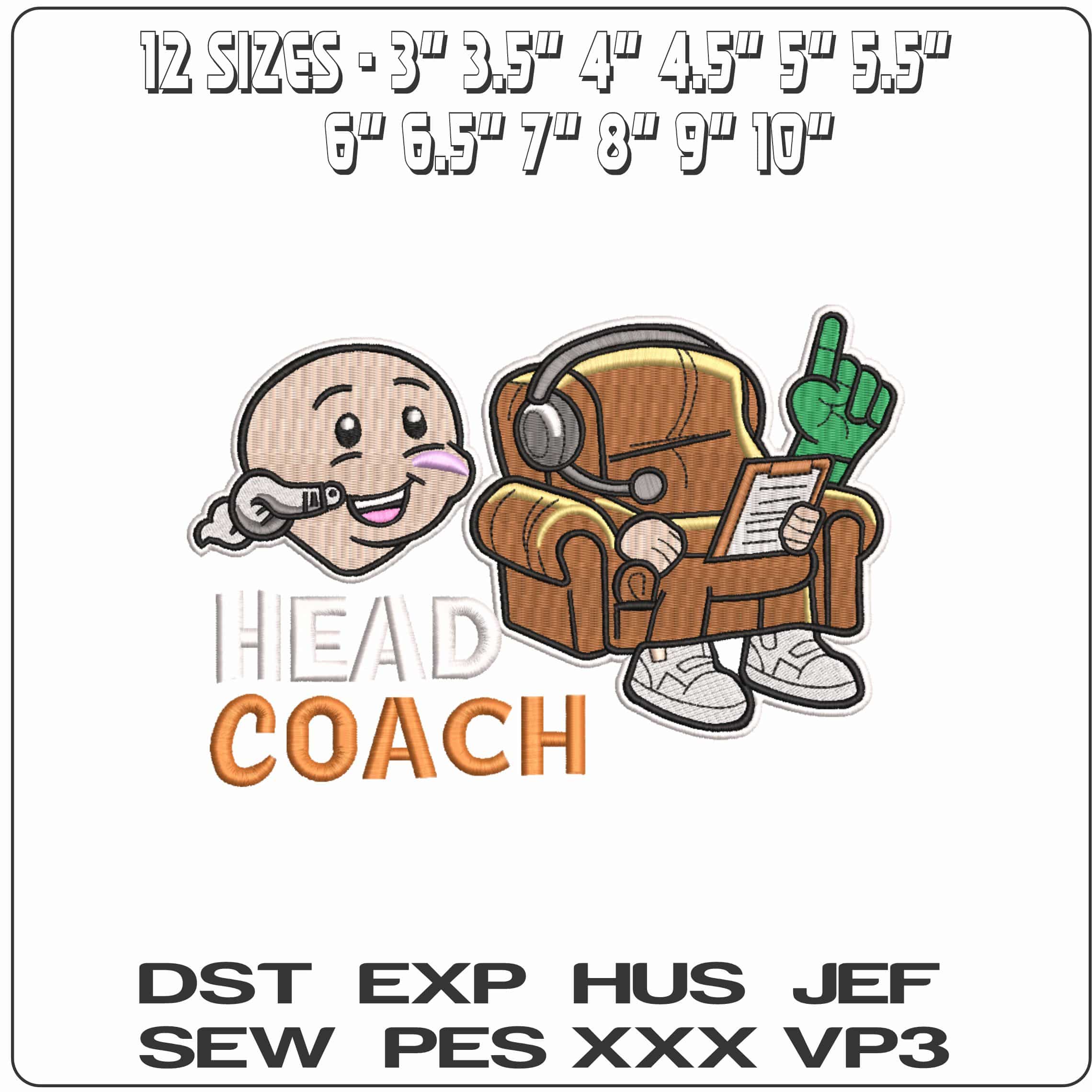 Head Coach - Elegant embroidery design file-instant download — view 2