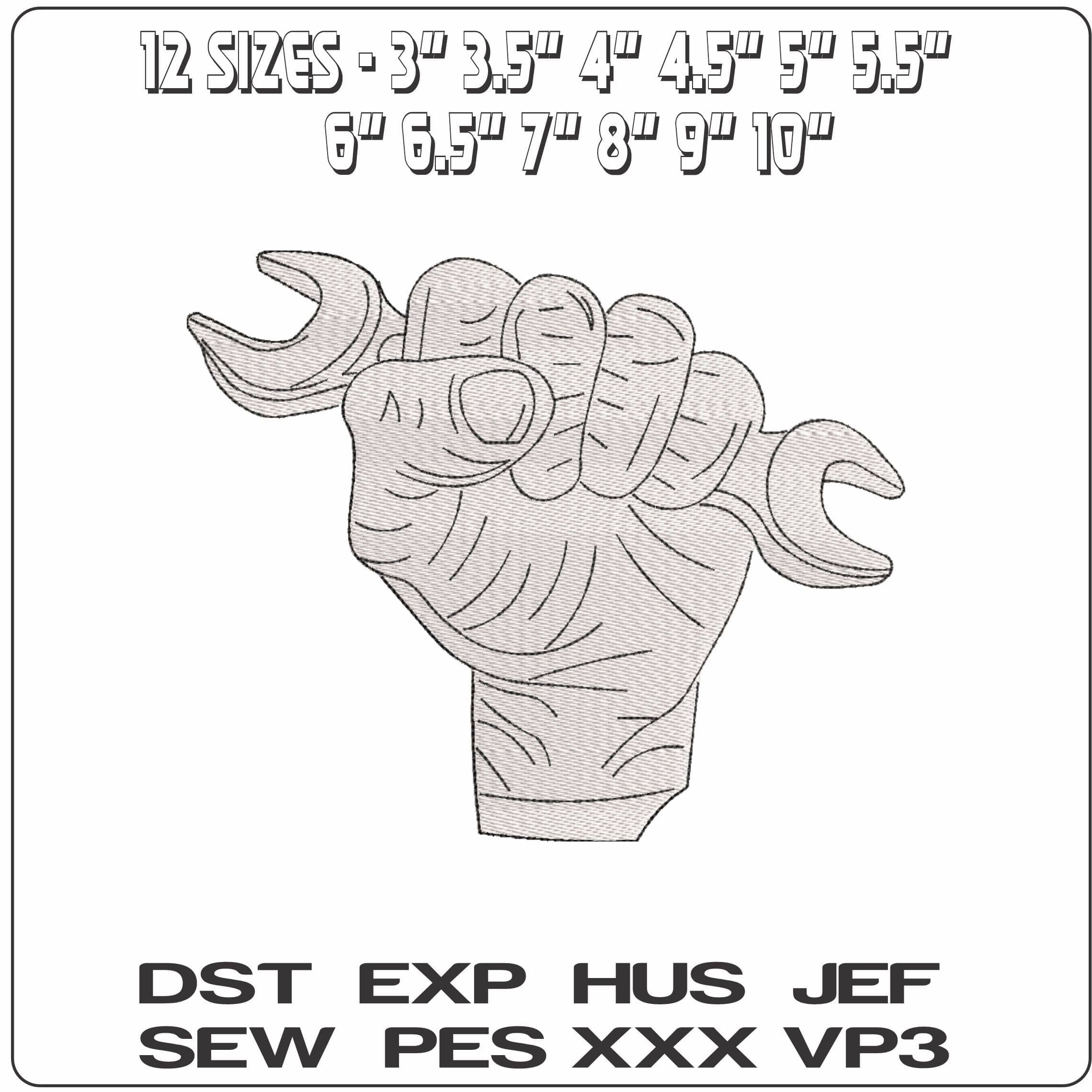 Hand with Wrench - Elegant embroidery design file-instant download — view 2