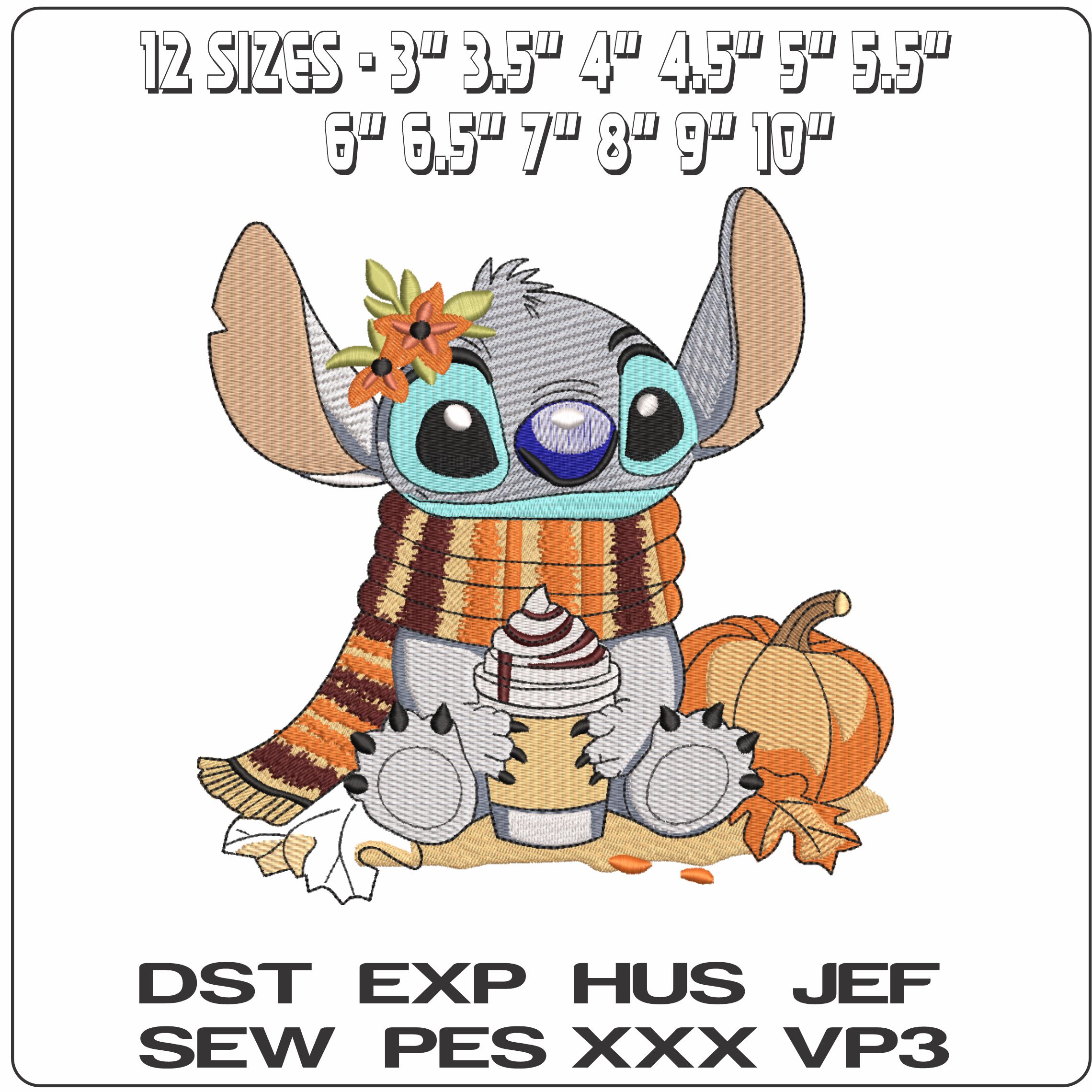 Halloween Stitch with Fall Drink Lilo and Stitch - Elegant embroidery design file-instant download — view 2