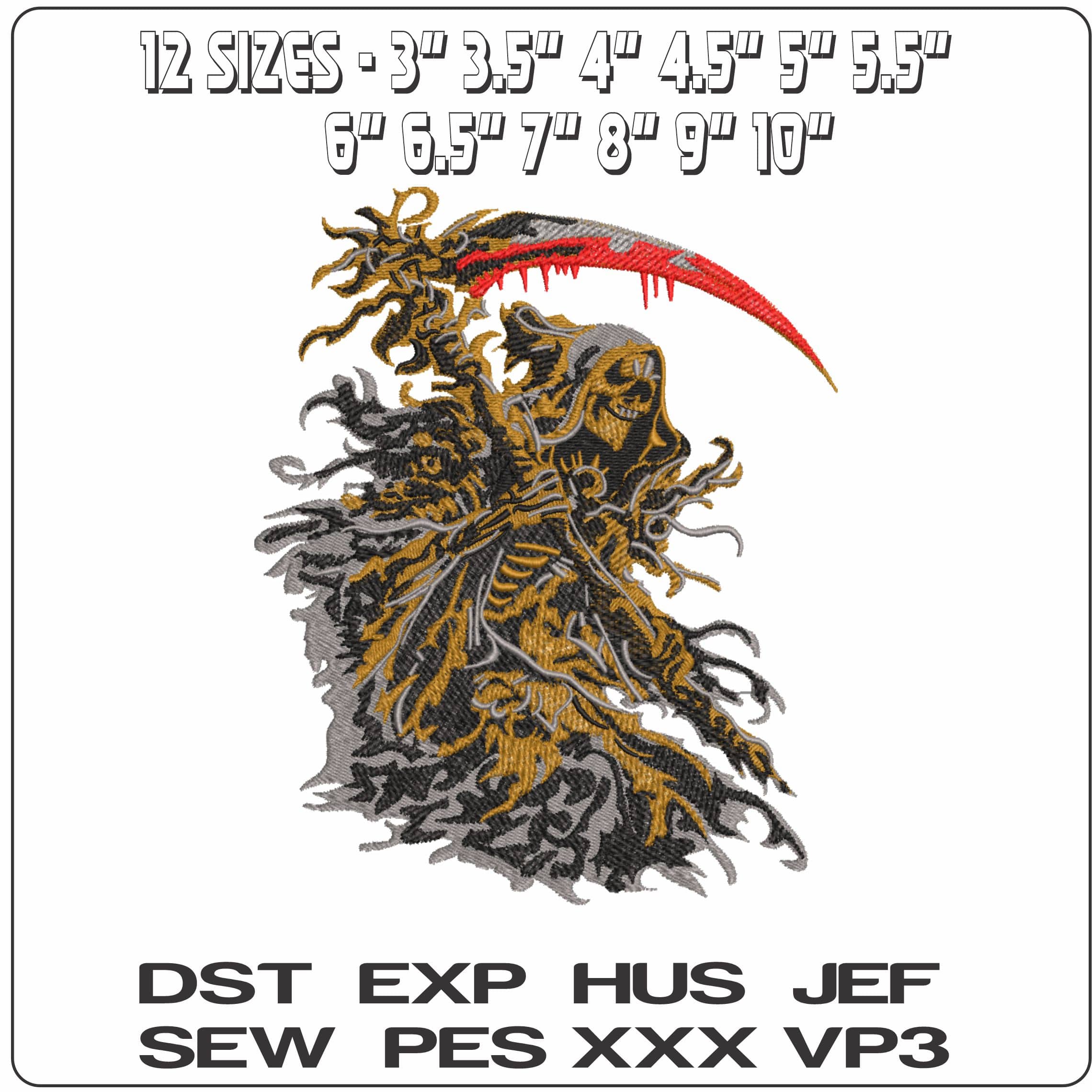 Grimm Reaper with Bloody Sythe - Elegant embroidery design file-instant download — view 2