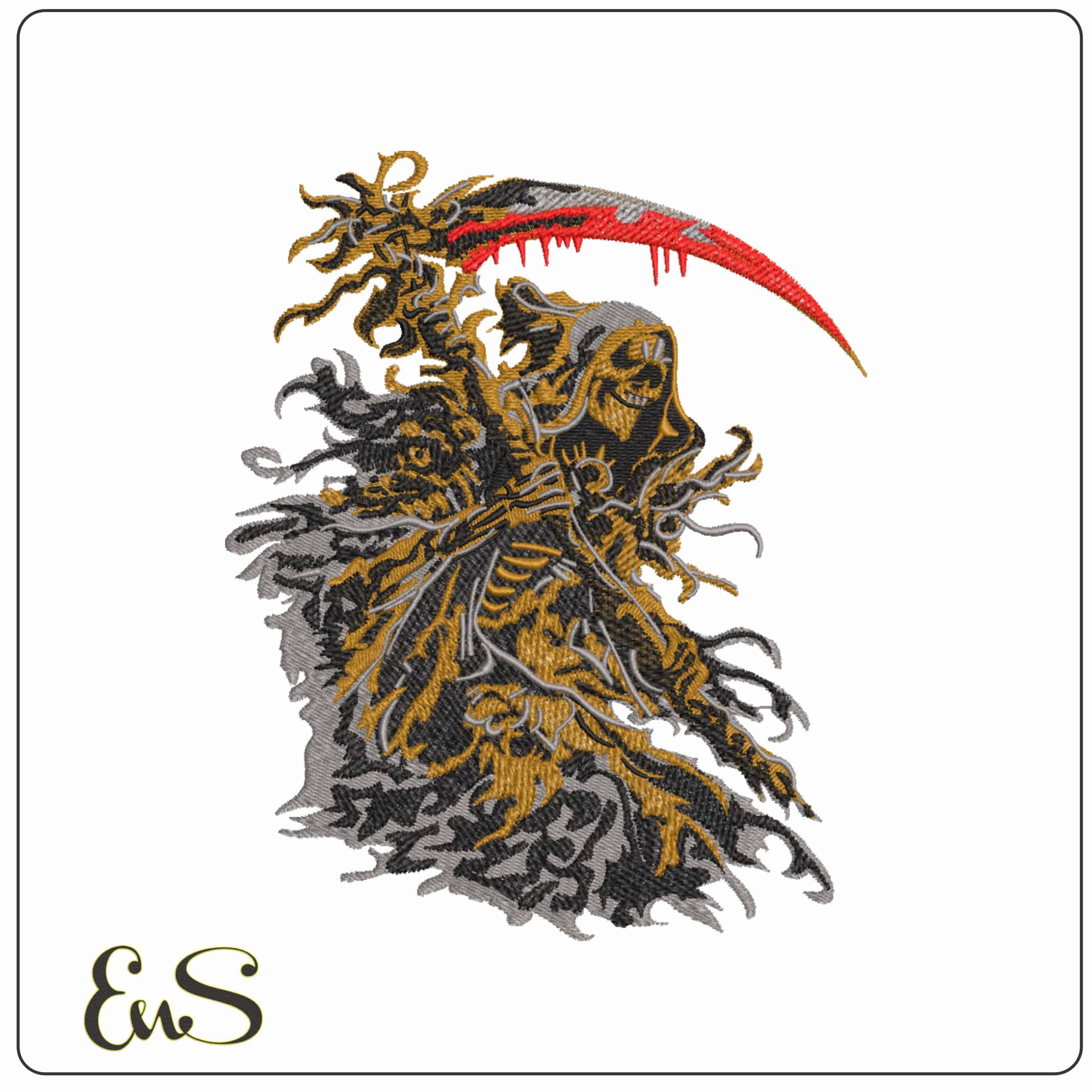 Grimm Reaper with Bloody Sythe - Elegant embroidery design file-instant download