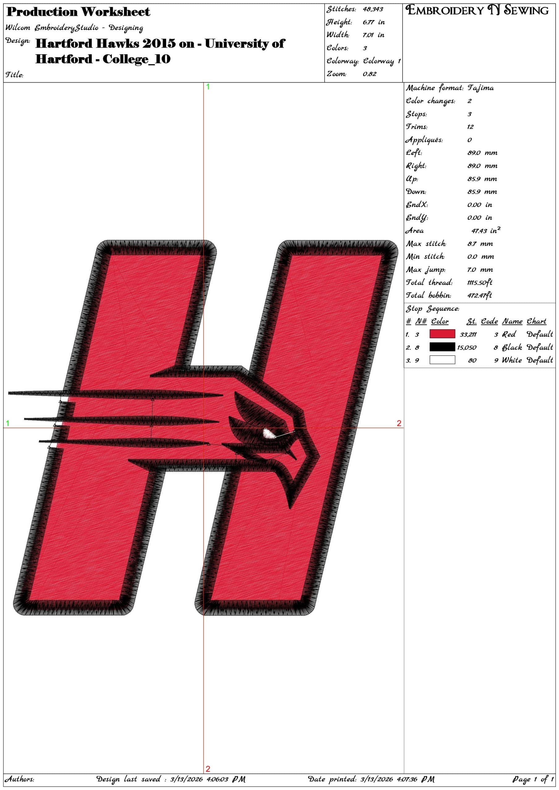 Hartford Hawks 2015 on University of Hartford College - Elegant embroidery design file-instant download — view 3