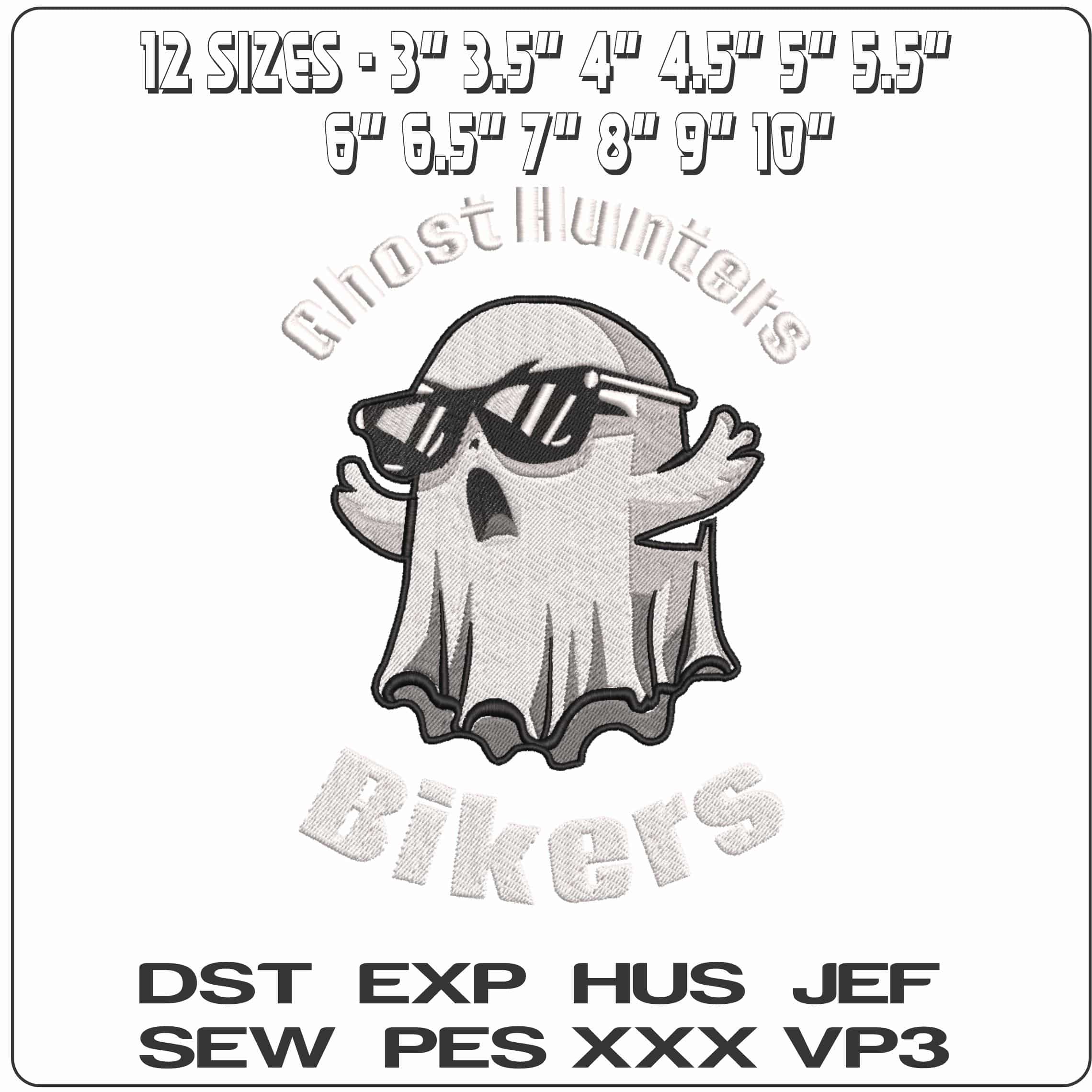 Ghost in Sunglasses Hunters Bikers - Elegant embroidery design file-instant download — view 2