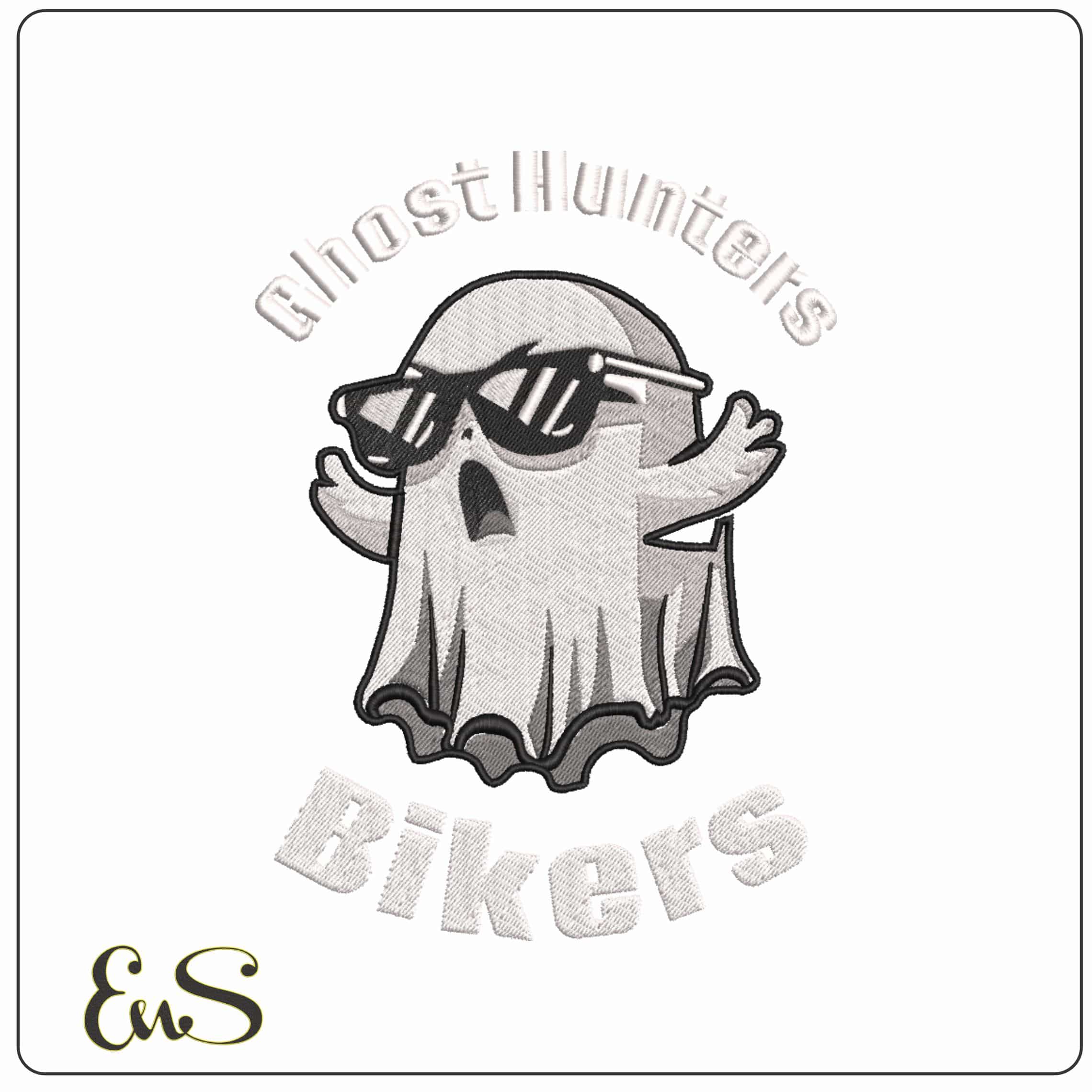 Ghost in Sunglasses Hunters Bikers - Elegant embroidery design file-instant download
