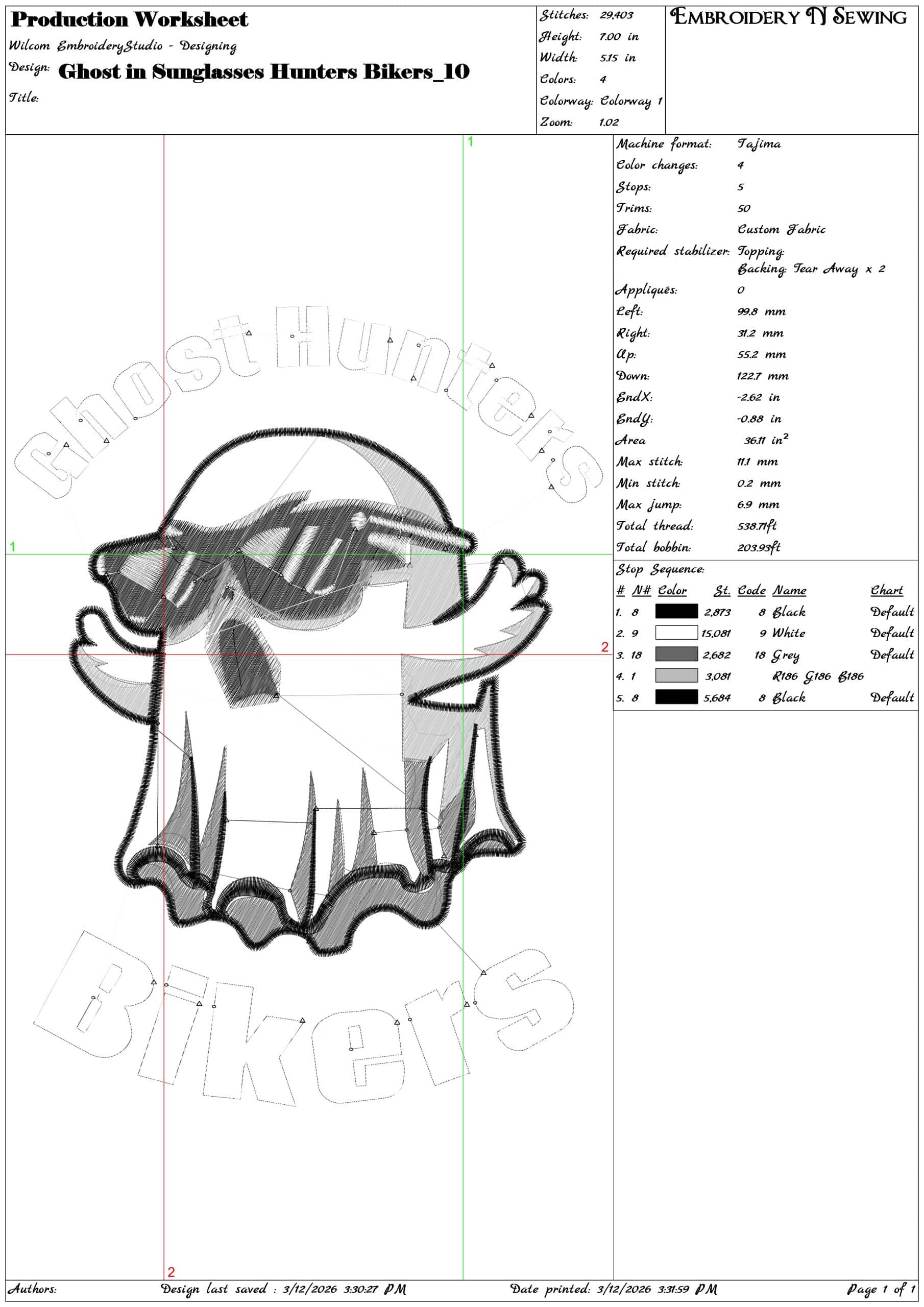 Ghost in Sunglasses Hunters Bikers - Elegant embroidery design file-instant download — view 3