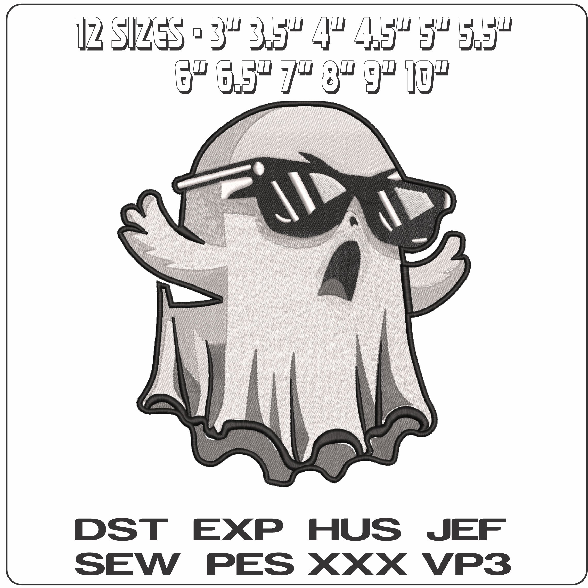 Ghost in Sunglasses - Elegant embroidery design file-instant download — view 2