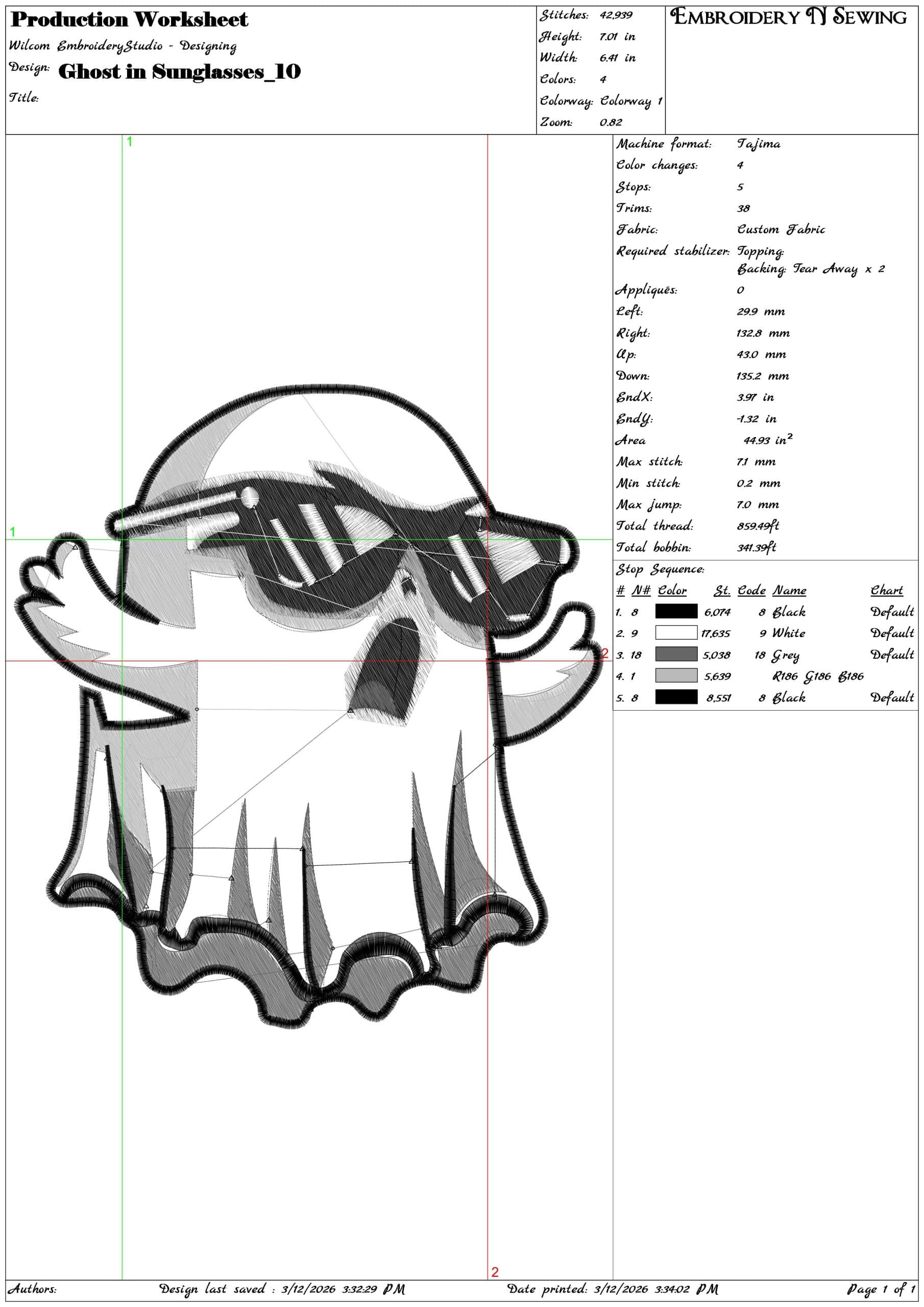 Ghost in Sunglasses - Elegant embroidery design file-instant download — view 3