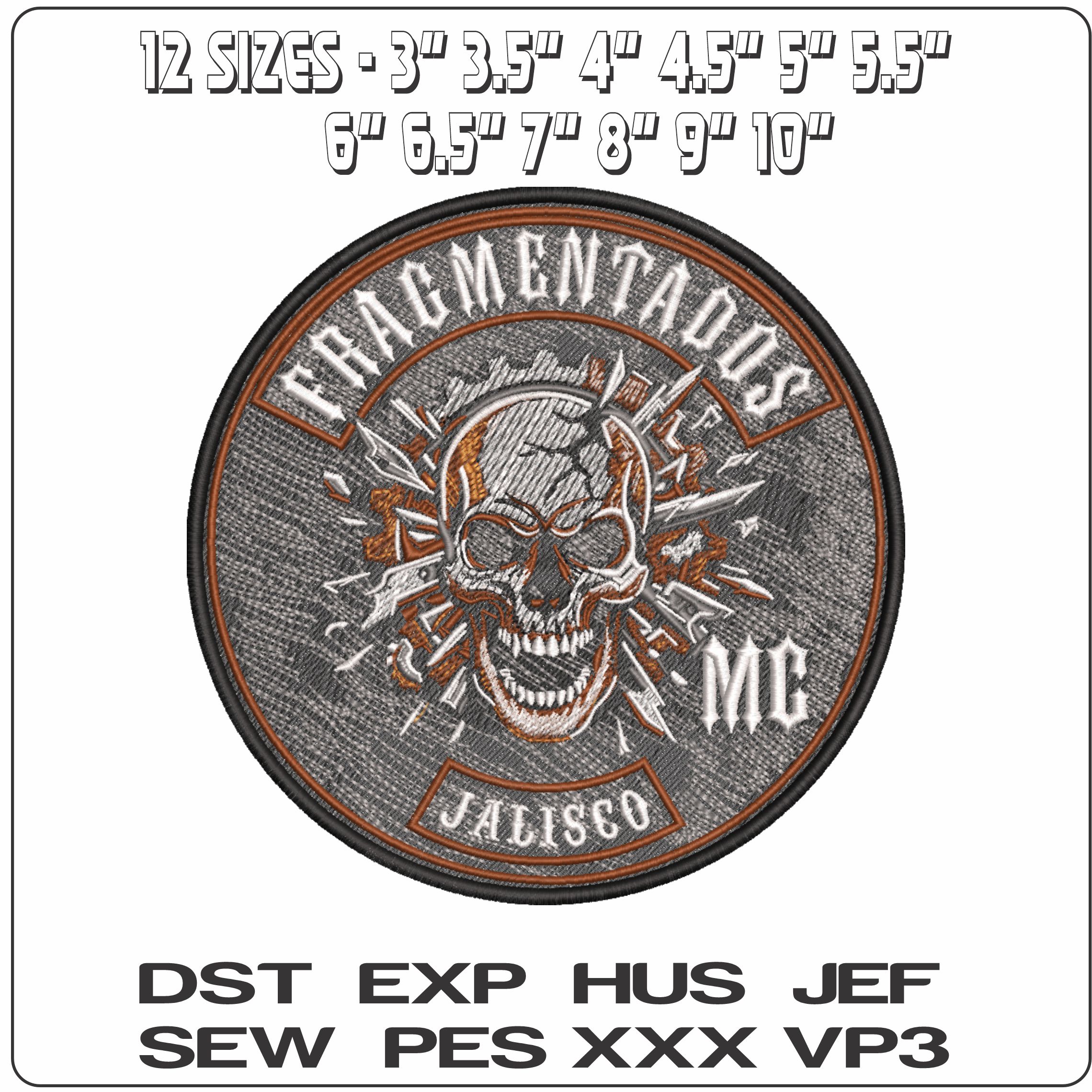 Fragmentados Motor Cycle Club  - Elegant embroidery design file-instant download — view 2