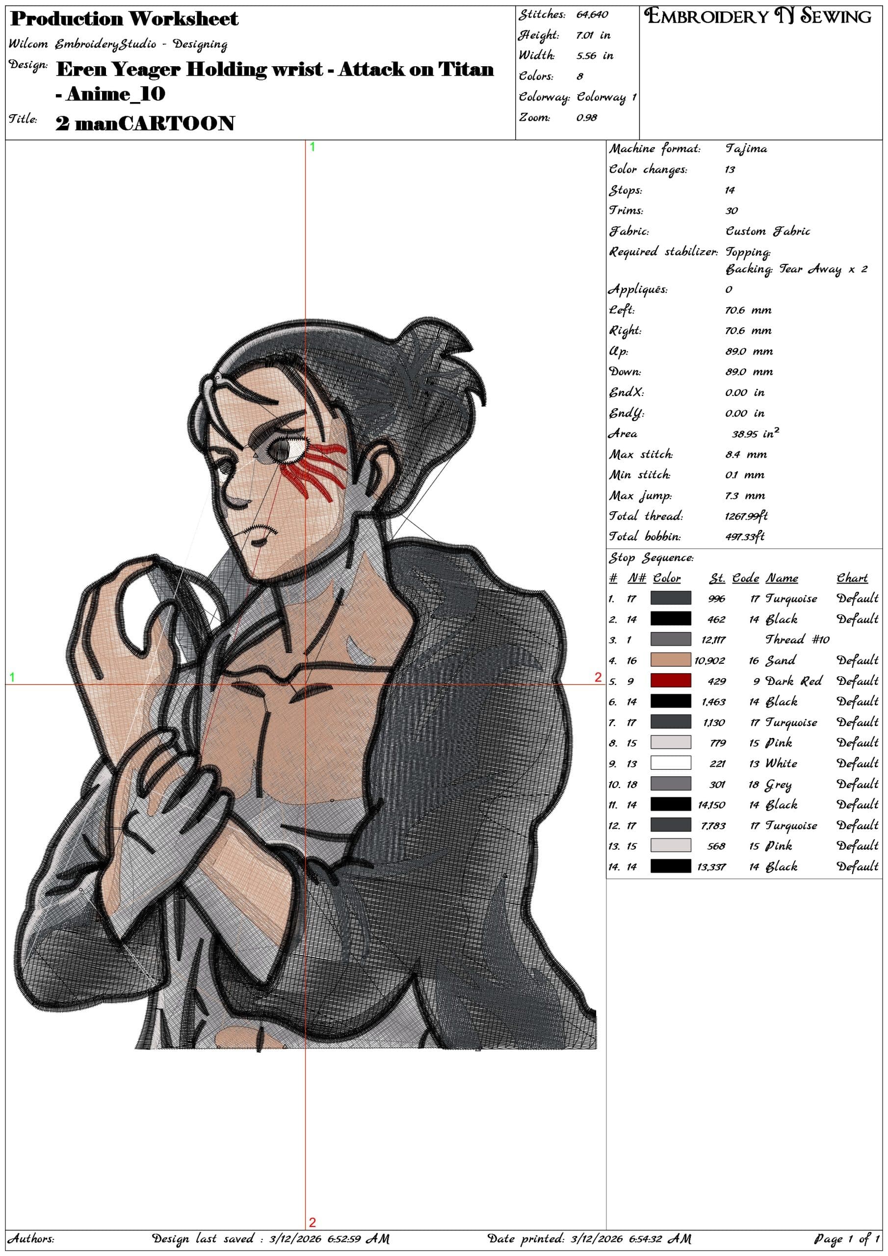 Eren Yeager Holding wrist Attack on Titan Anime  - Elegant embroidery design file-instant download — view 3
