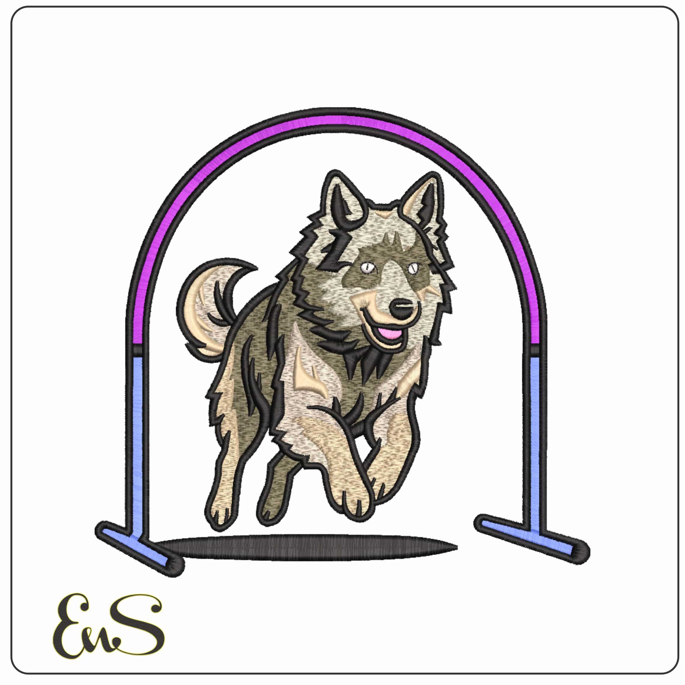 Dog Running through Hoop  - Elegant embroidery design file-instant download