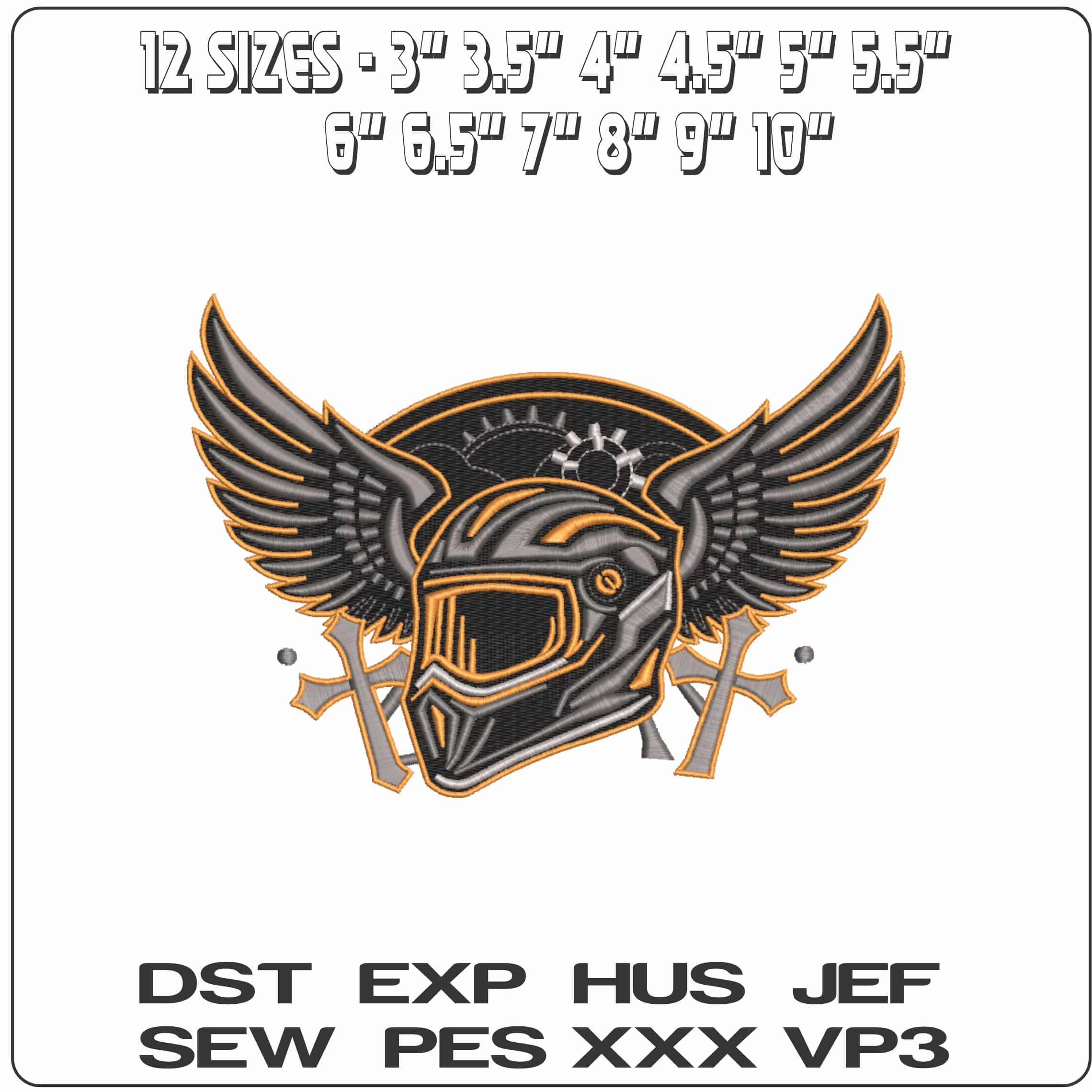 Death Crash Helmet with wings  - Elegant embroidery design file-instant download — view 2