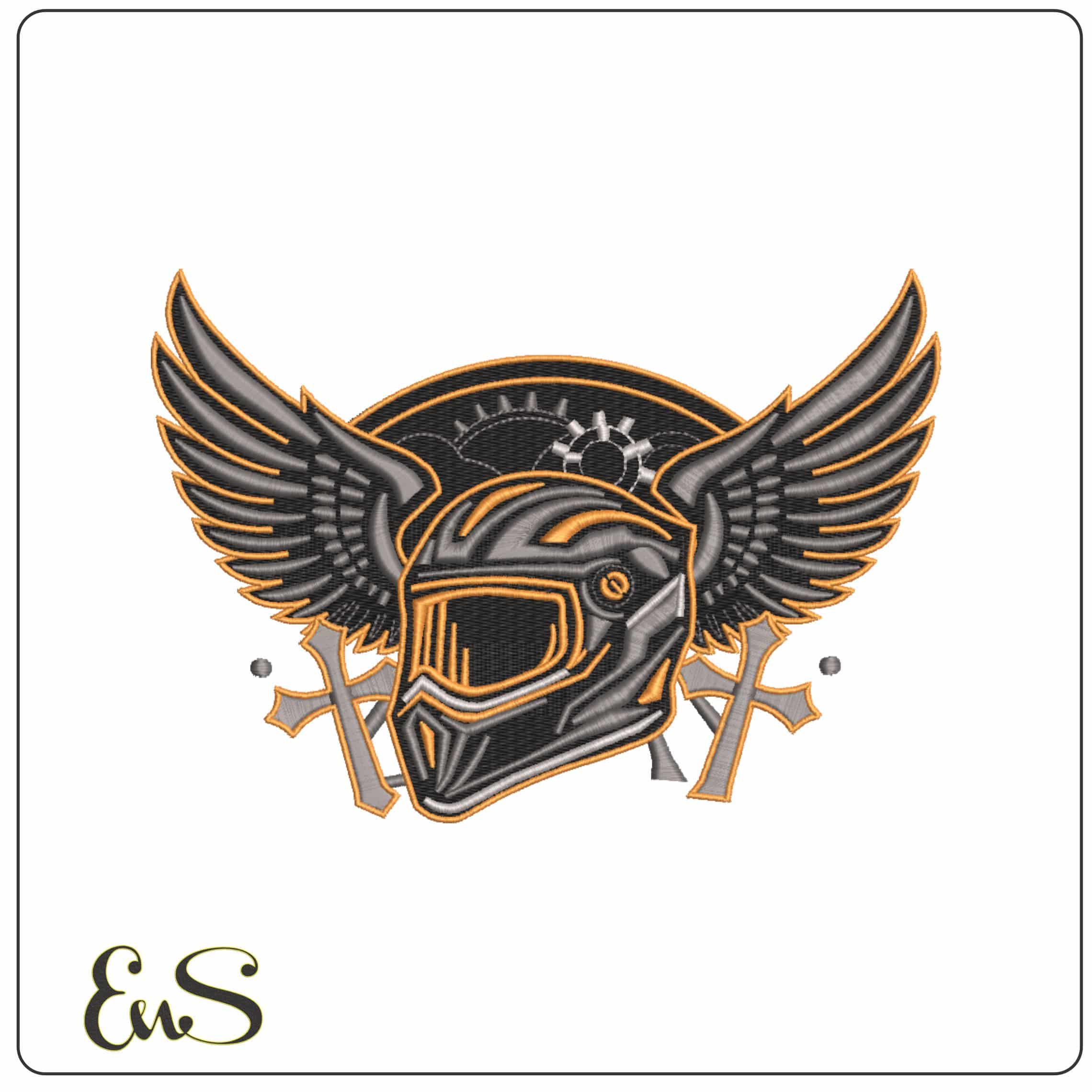Death Crash Helmet with wings  - Elegant embroidery design file-instant download