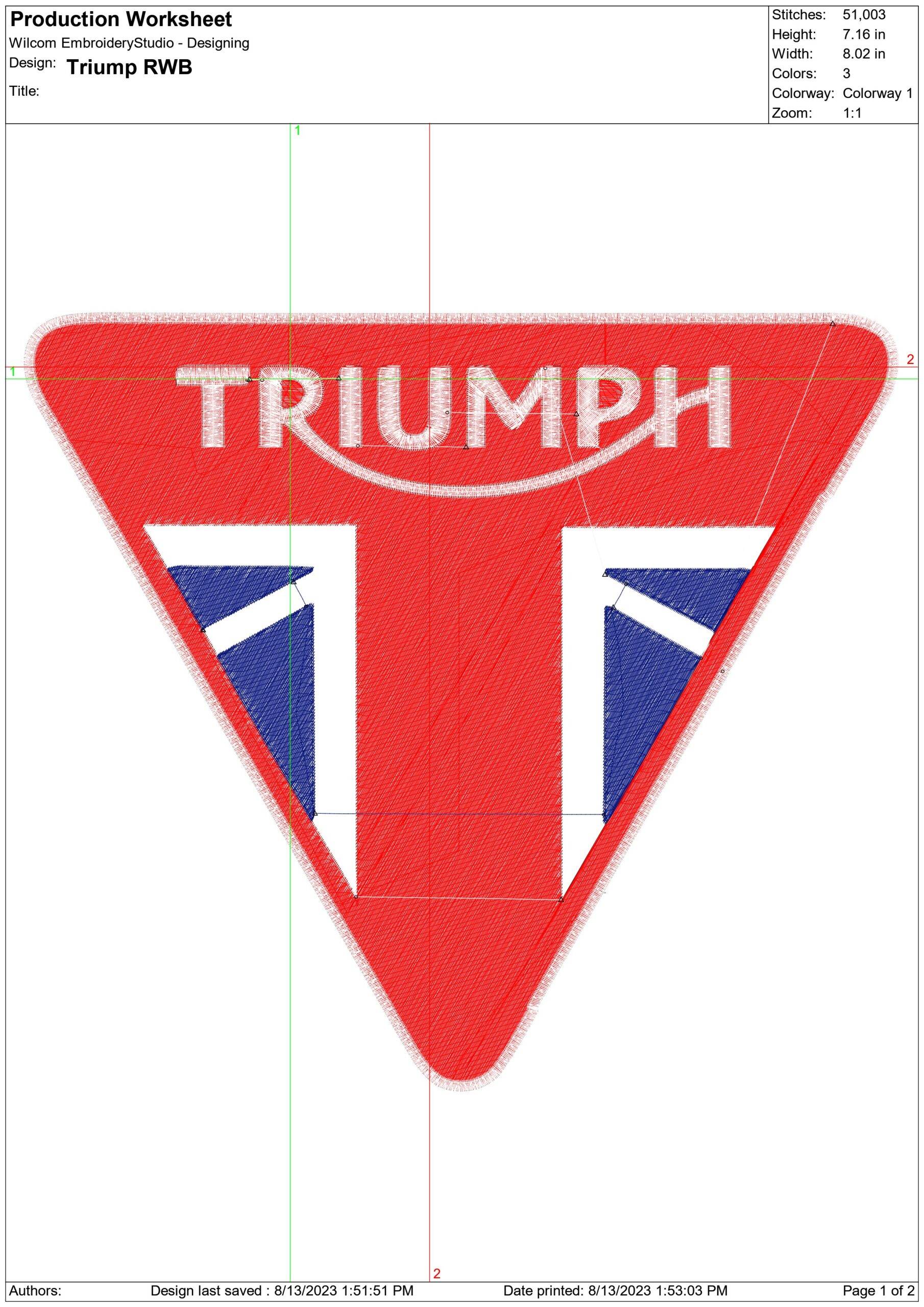 Triumph Motorbike Logo embroidery design - Color Triumph group design machine pattern Bike Company embroidery file instant download — view 2