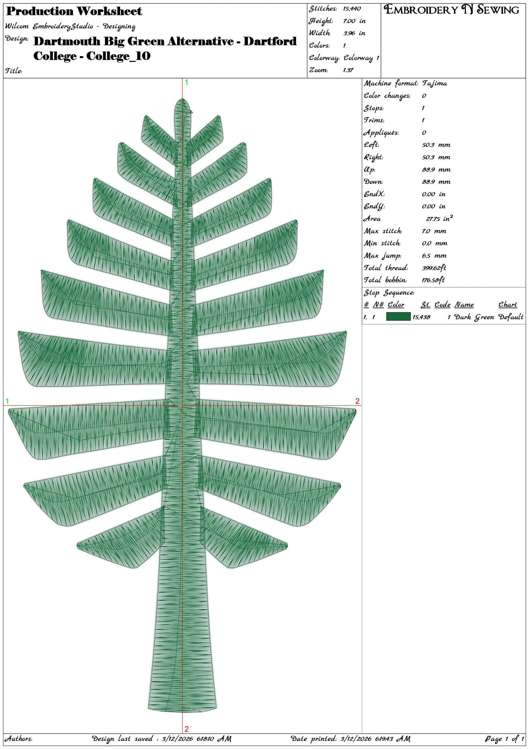 Dartmouth Big Green Alternative Dartford College  - Elegant embroidery design file-instant download — view 3
