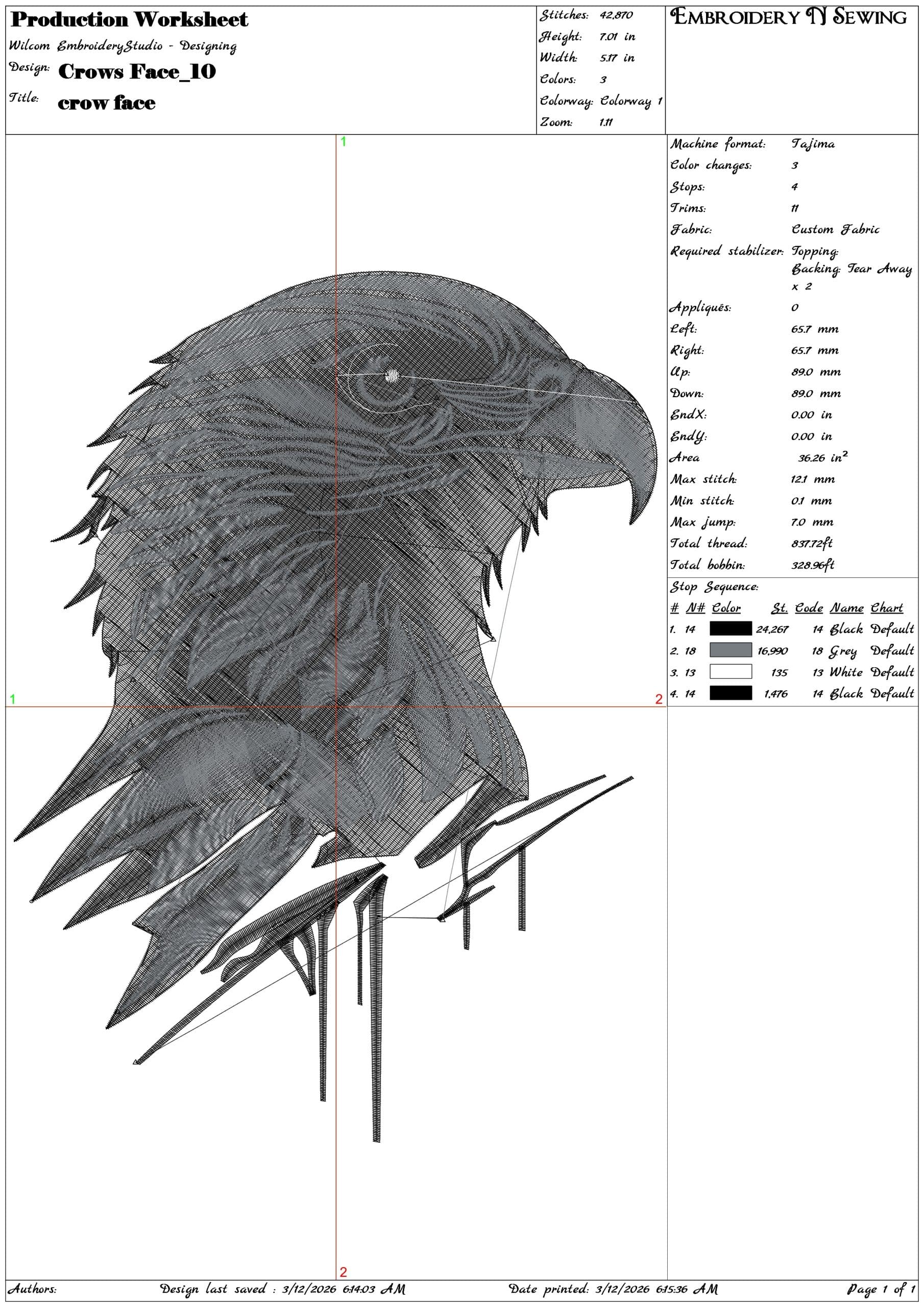 Crows Face  - Elegant embroidery design file-instant download — view 3