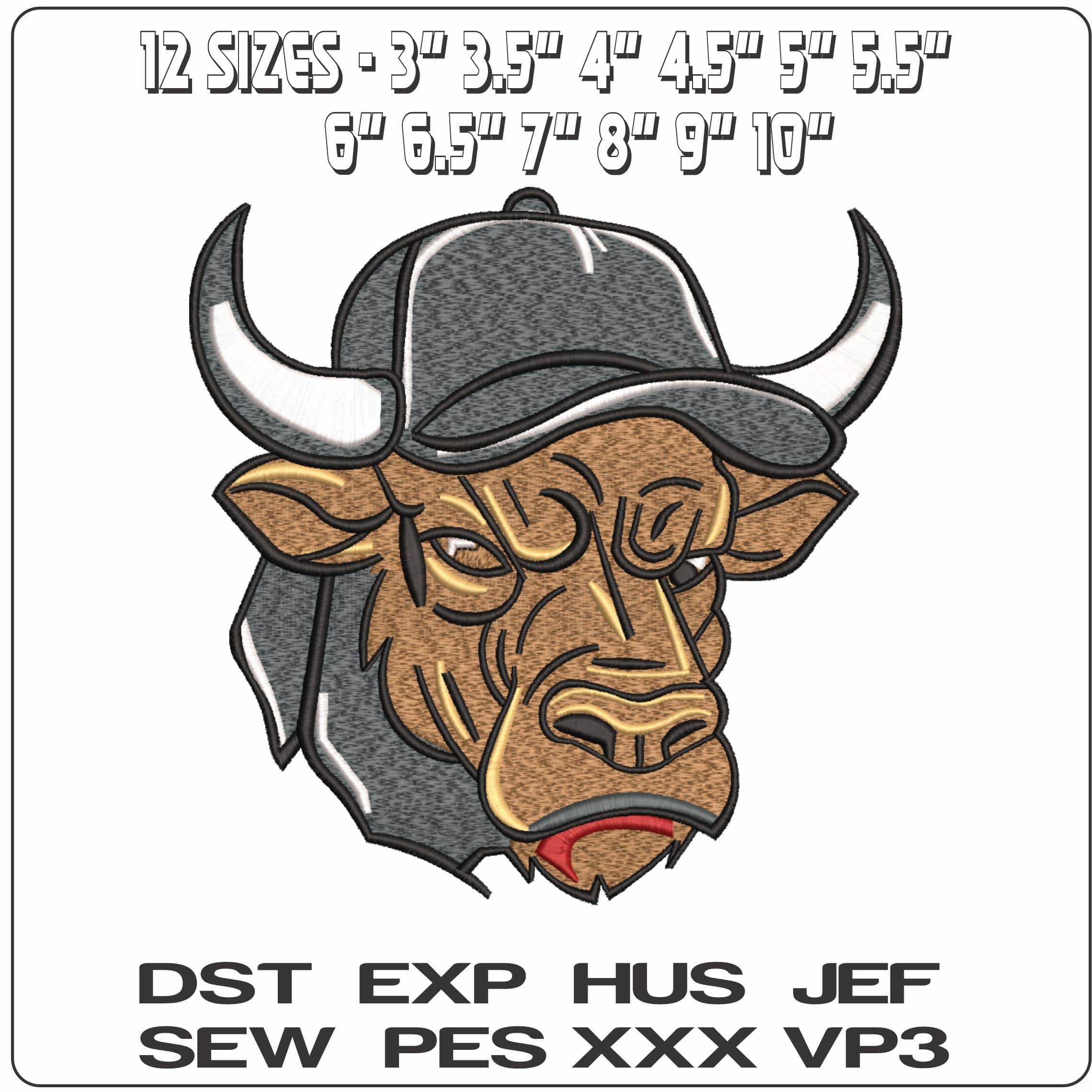 Cows Face with Baseball Cap  - Elegant embroidery design file-instant download — view 2