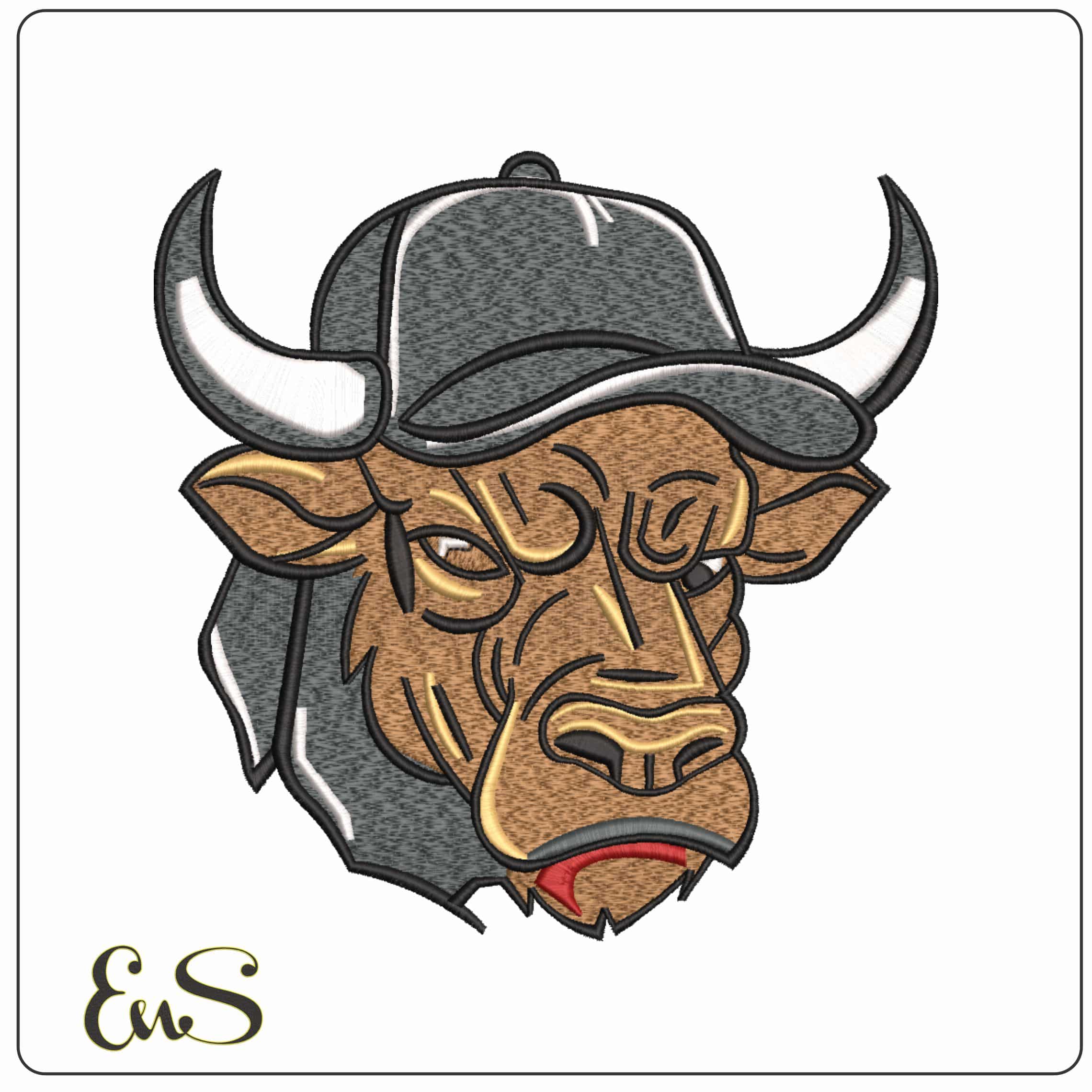 Cows Face with Baseball Cap  - Elegant embroidery design file-instant download