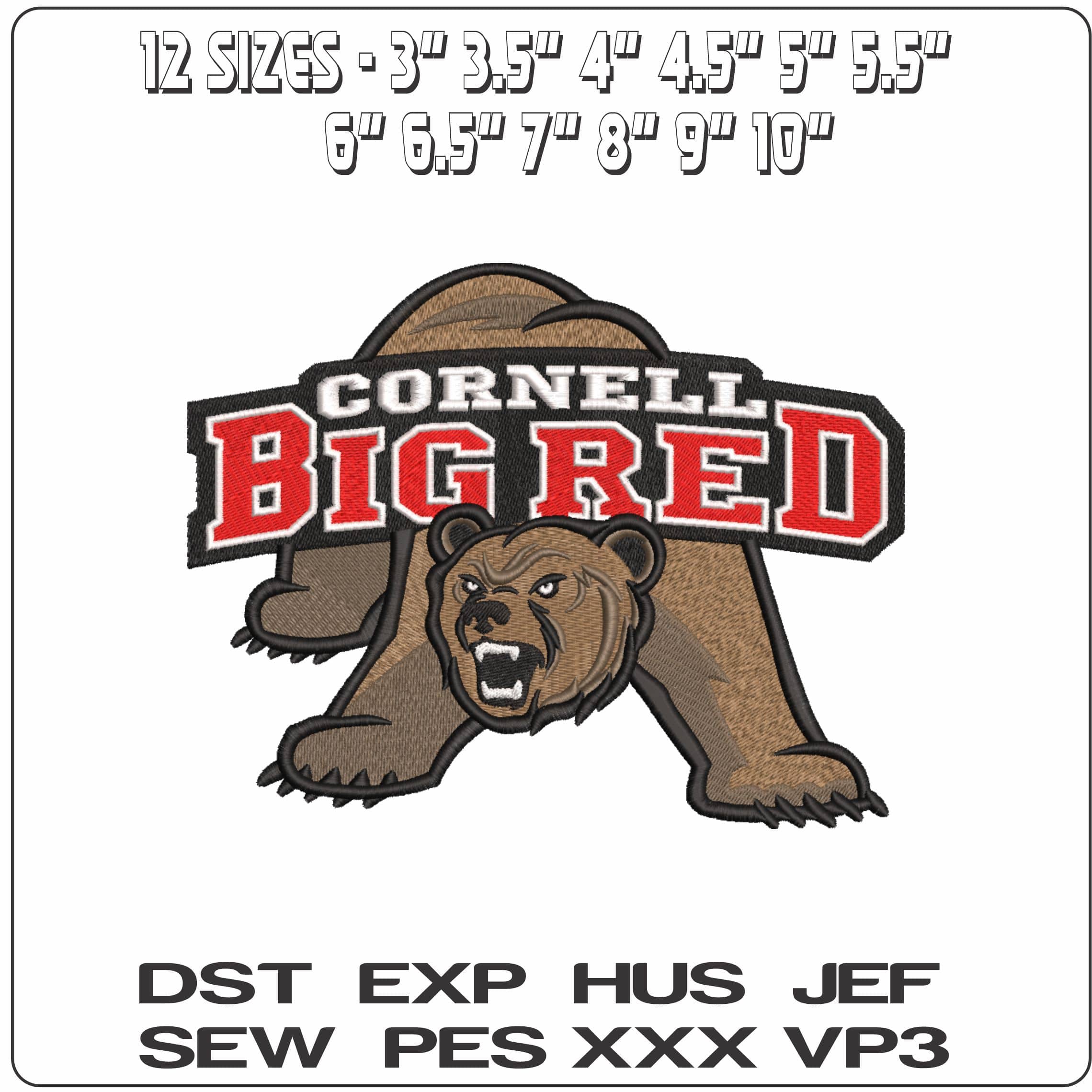 Cornell Big Red 2002 to 2018 Cornell University  - Elegant embroidery design file-instant download — view 2