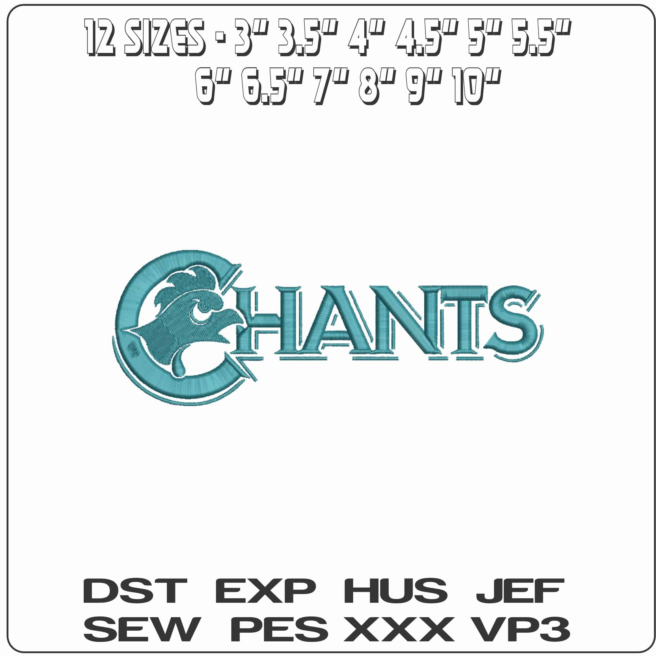 Coastal Carolina Chanticleers 1988 to 1995  University  - Elegant embroidery design file-instant download — view 2