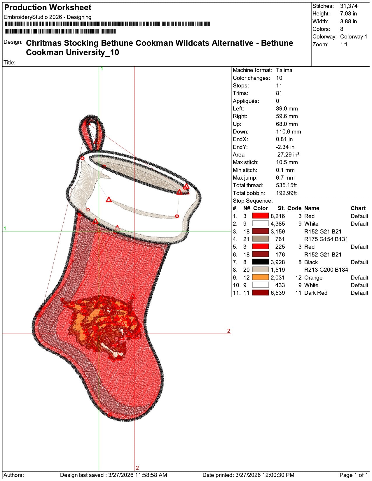 Chritmas Stocking Bethune Cookman Wildcats Alternative   - Elegant embroidery design file-instant download — view 3