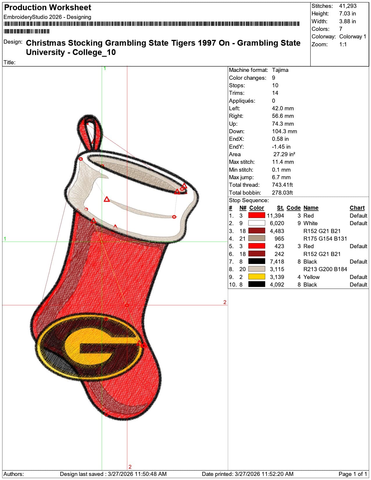 Christmas Stocking Grambling State Tigers 1997  University    - Elegant embroidery design file-instant download — view 3