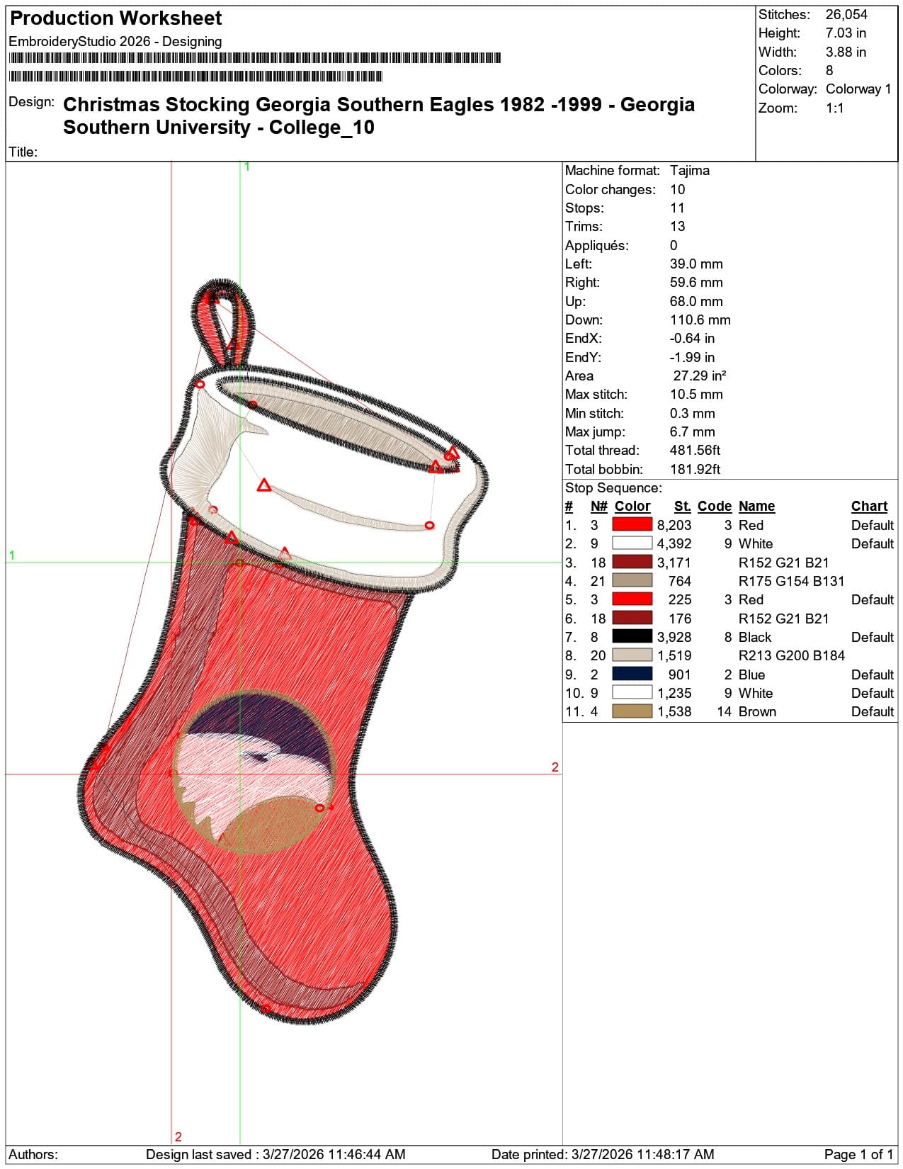 Christmas Stocking Georgia Southern Eagles 1982 1999 University    - Elegant embroidery design file-instant download — view 3