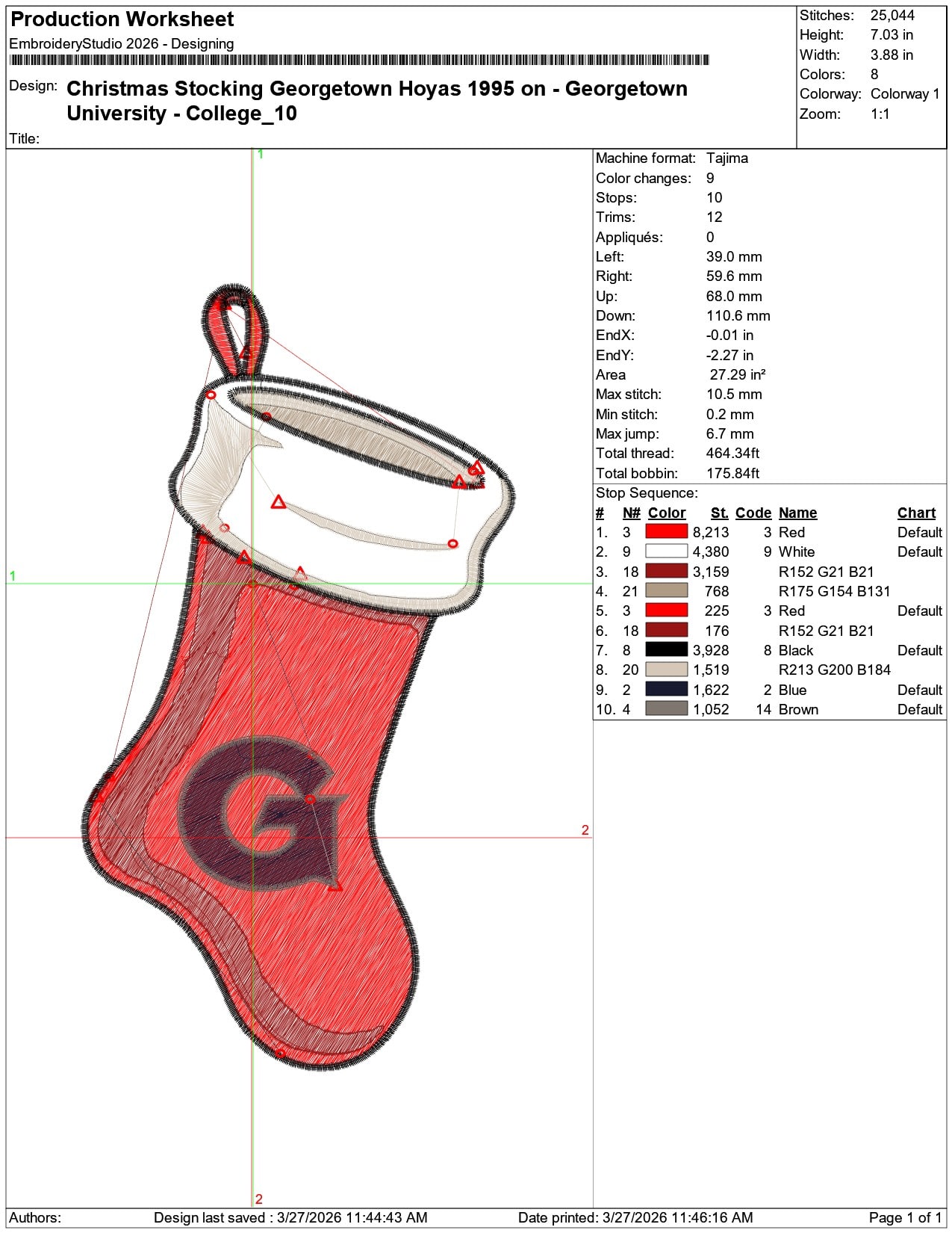 Christmas Stocking Georgetown Hoyas 1995  University    - Elegant embroidery design file-instant download — view 3
