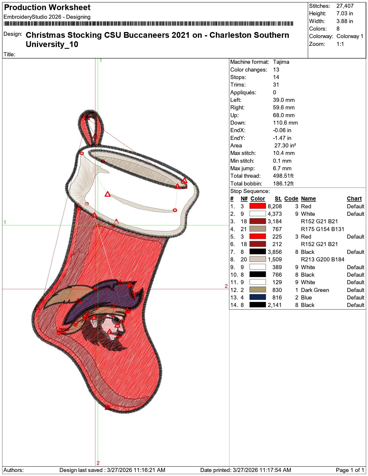 Christmas Stocking CSU Buccaneers 2021  Southern University     - Elegant embroidery design file-instant download — view 3