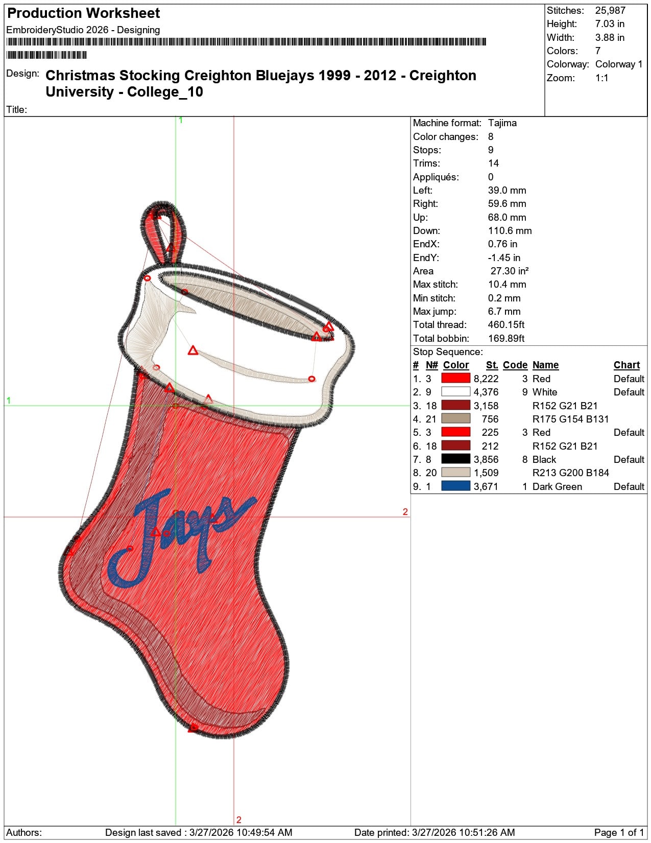 Christmas Stocking Creighton Bluejays 1999 2012  University     - Elegant embroidery design file-instant download — view 3
