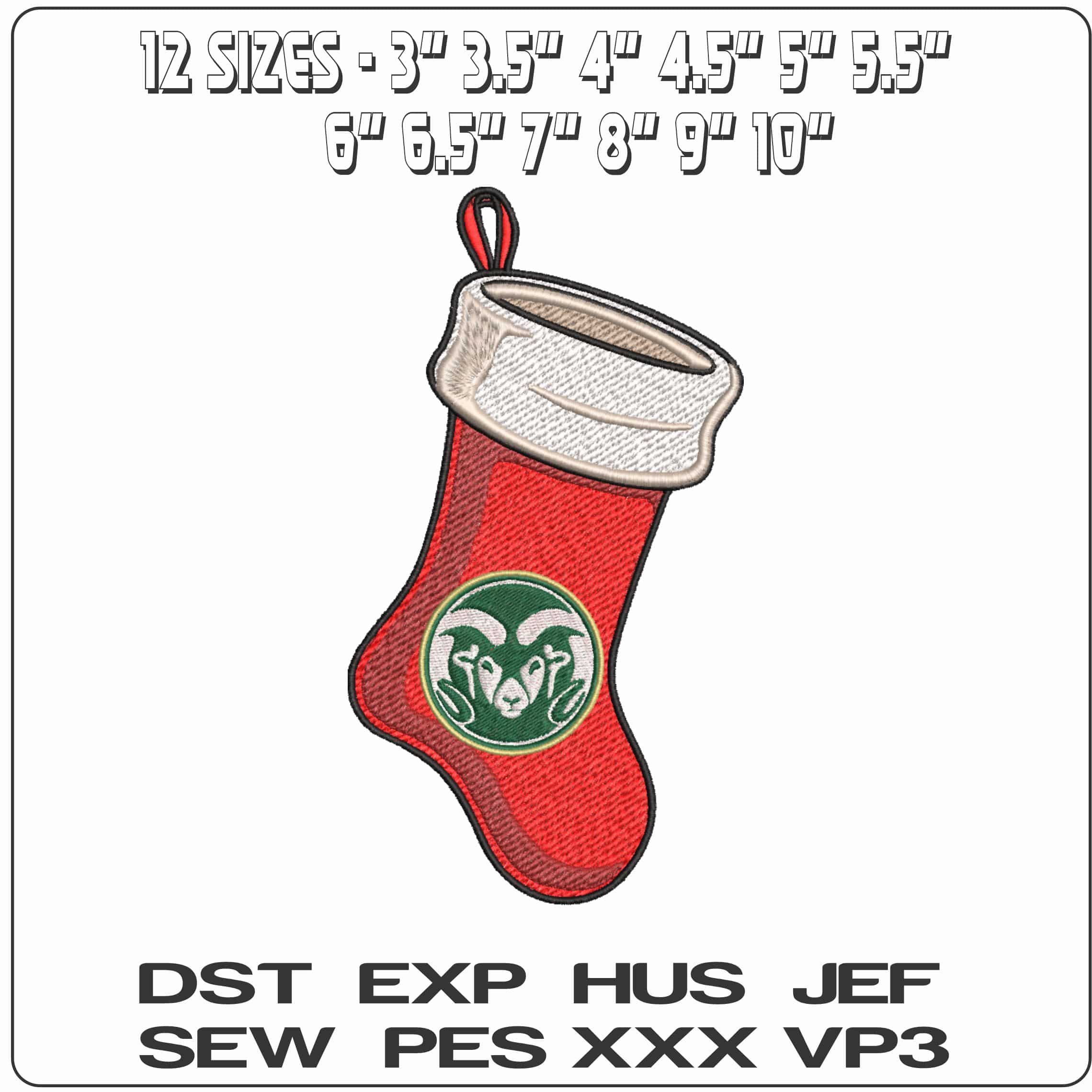 Christmas Stocking Colorado State Rams 182  University     - Elegant embroidery design file-instant download — view 2