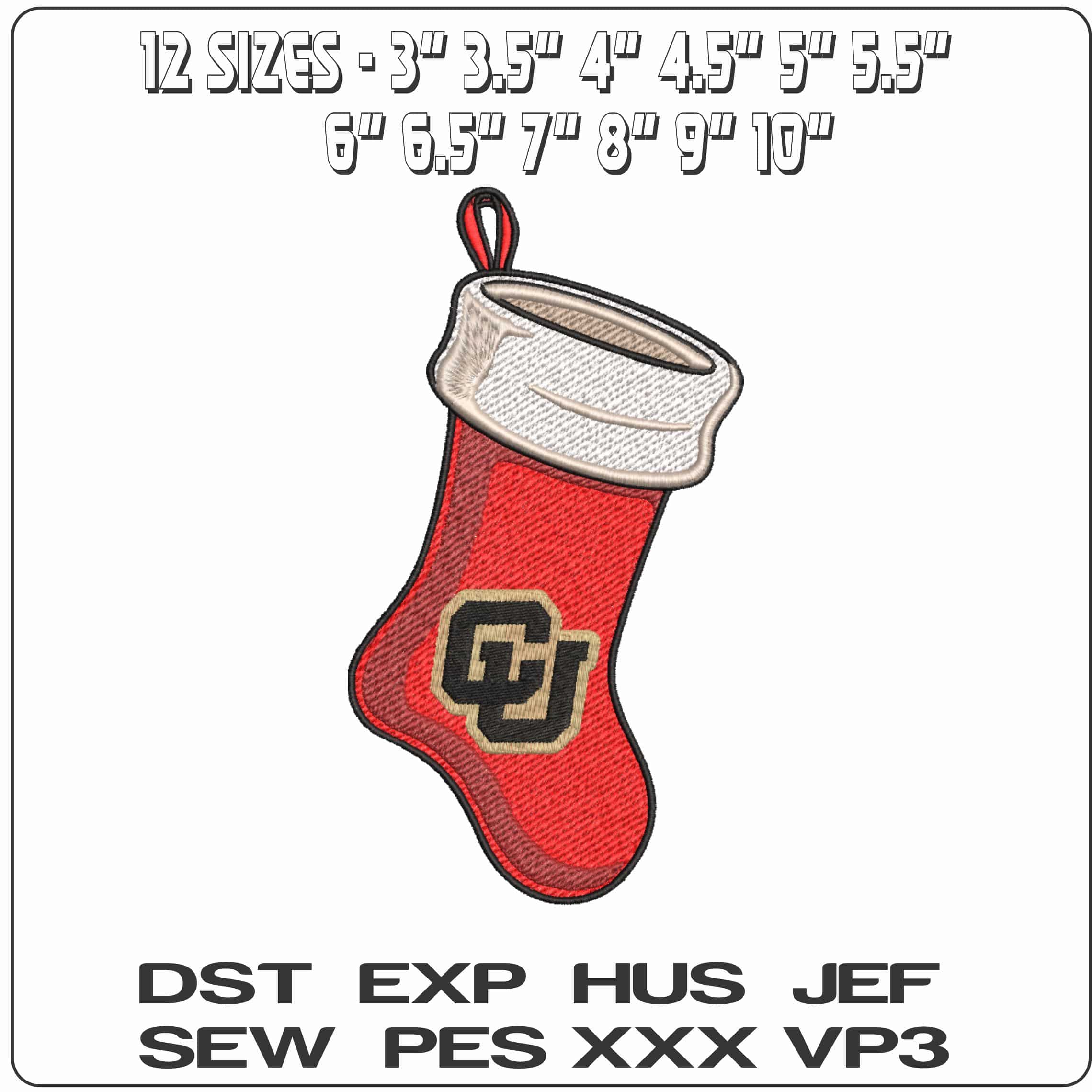 Christmas Stocking Colorado Buffaloes Secondary University     - Elegant embroidery design file-instant download — view 2