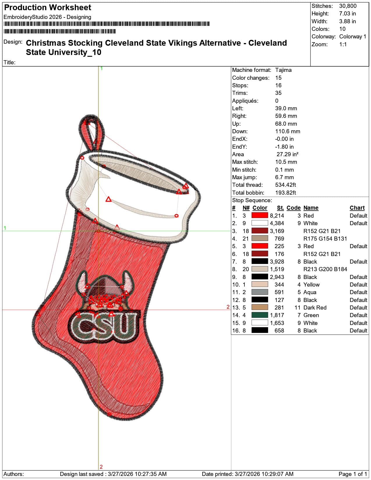 Christmas Stocking Cleveland State Vikings Alternative  University     - Elegant embroidery design file-instant download — view 3