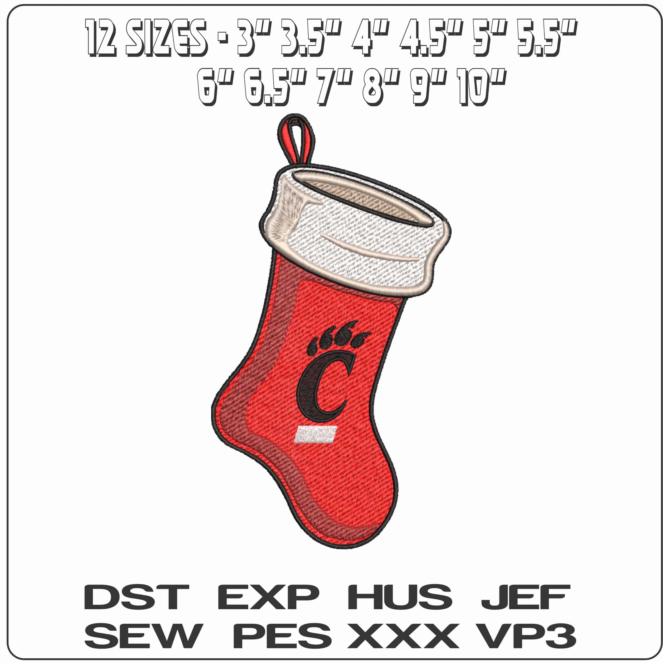 Christmas Stocking Cincinnati Bearcats 2005 On University     - Elegant embroidery design file-instant download — view 2