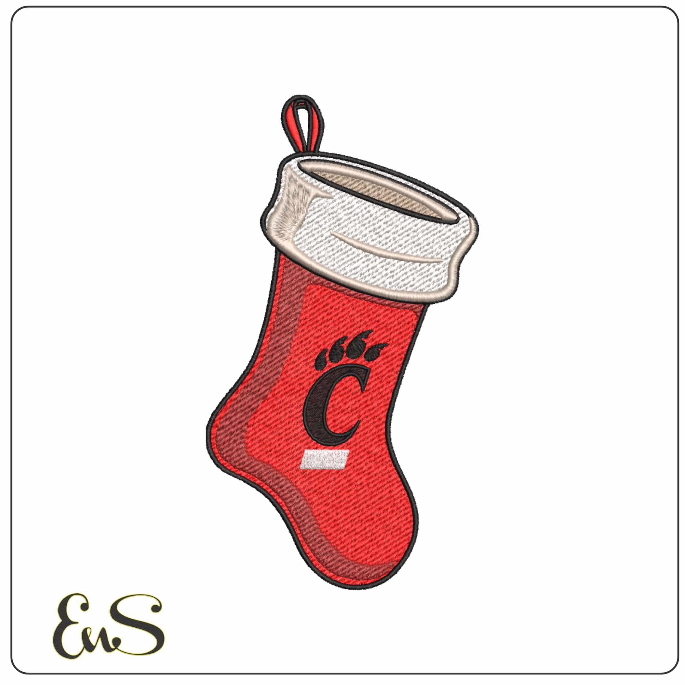 Christmas Stocking Cincinnati Bearcats 2005 On University     - Elegant embroidery design file-instant download