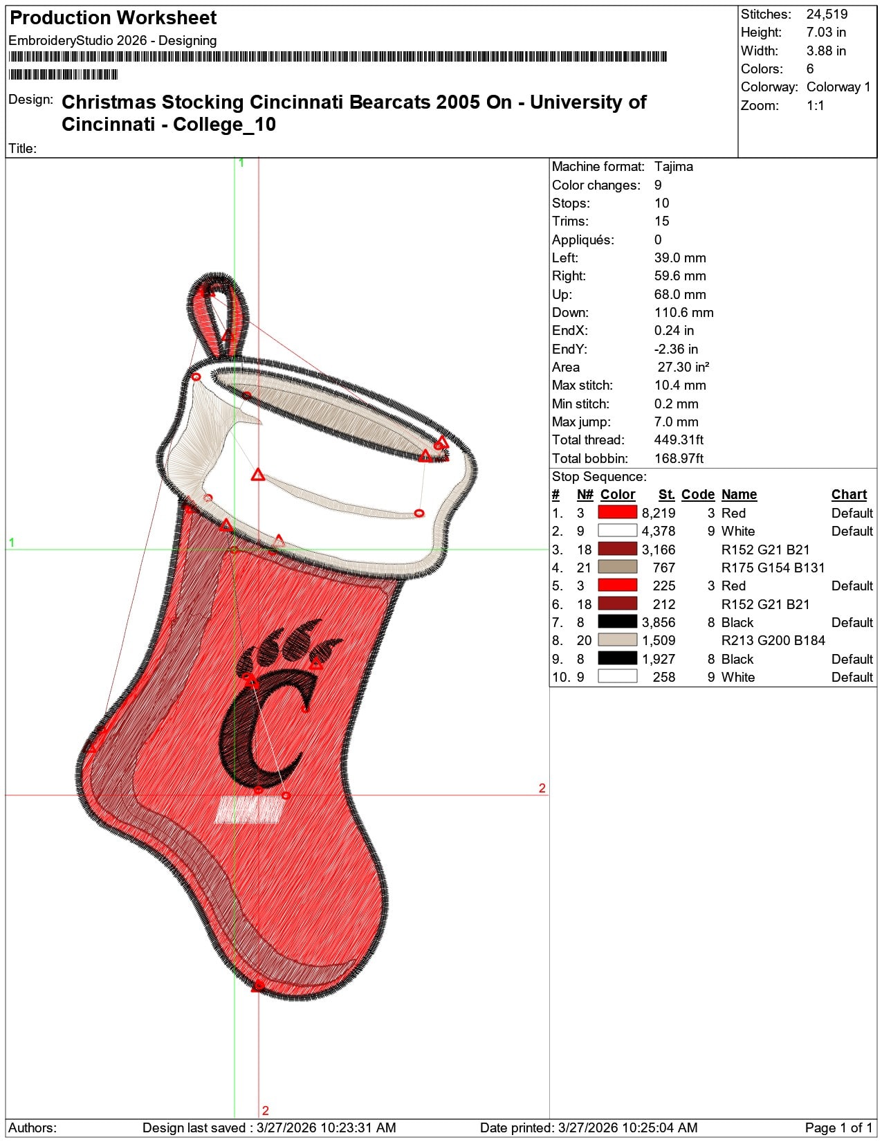 Christmas Stocking Cincinnati Bearcats 2005 On University     - Elegant embroidery design file-instant download — view 3