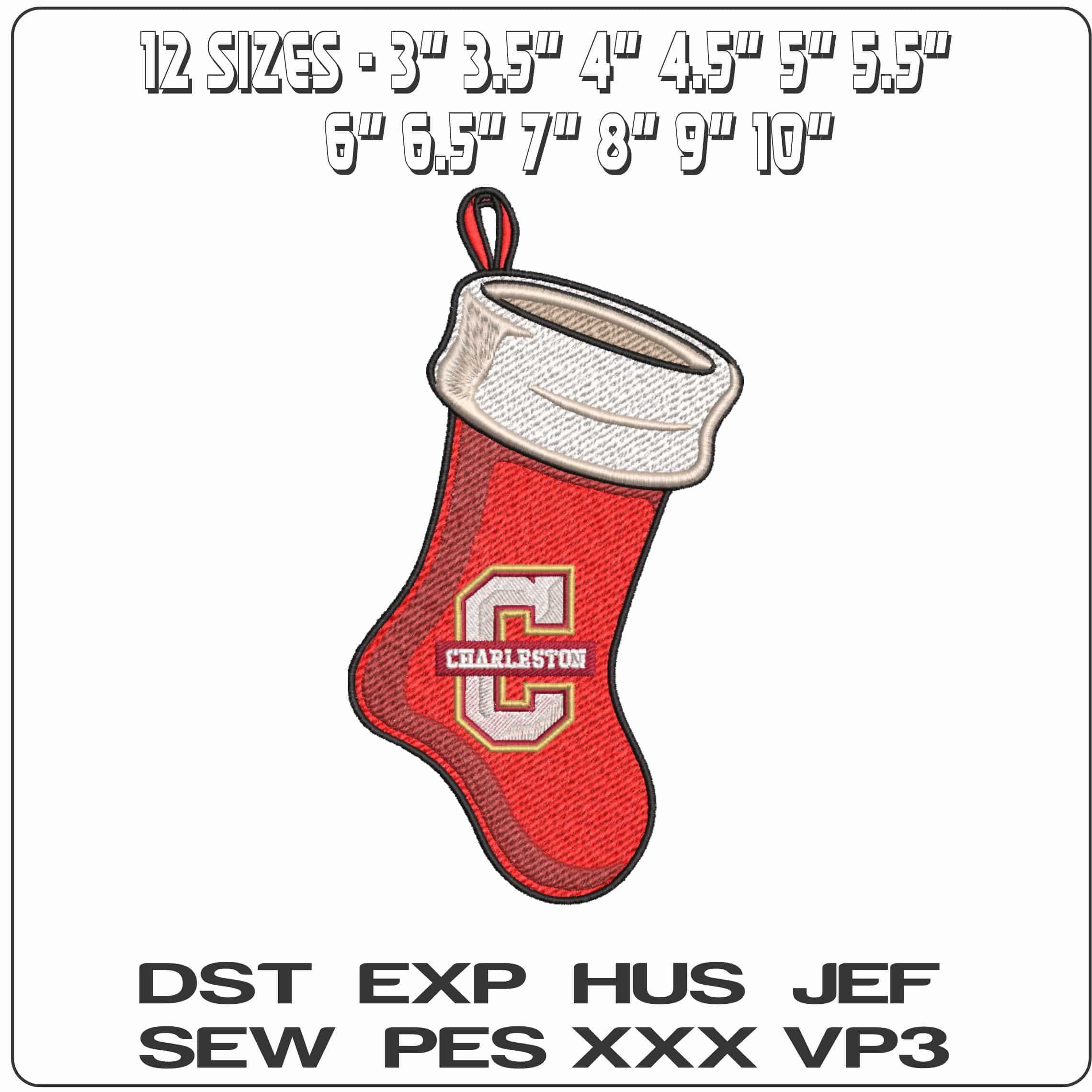 Christmas Stocking Charleston Cougars 2013 on College     - Elegant embroidery design file-instant download — view 2