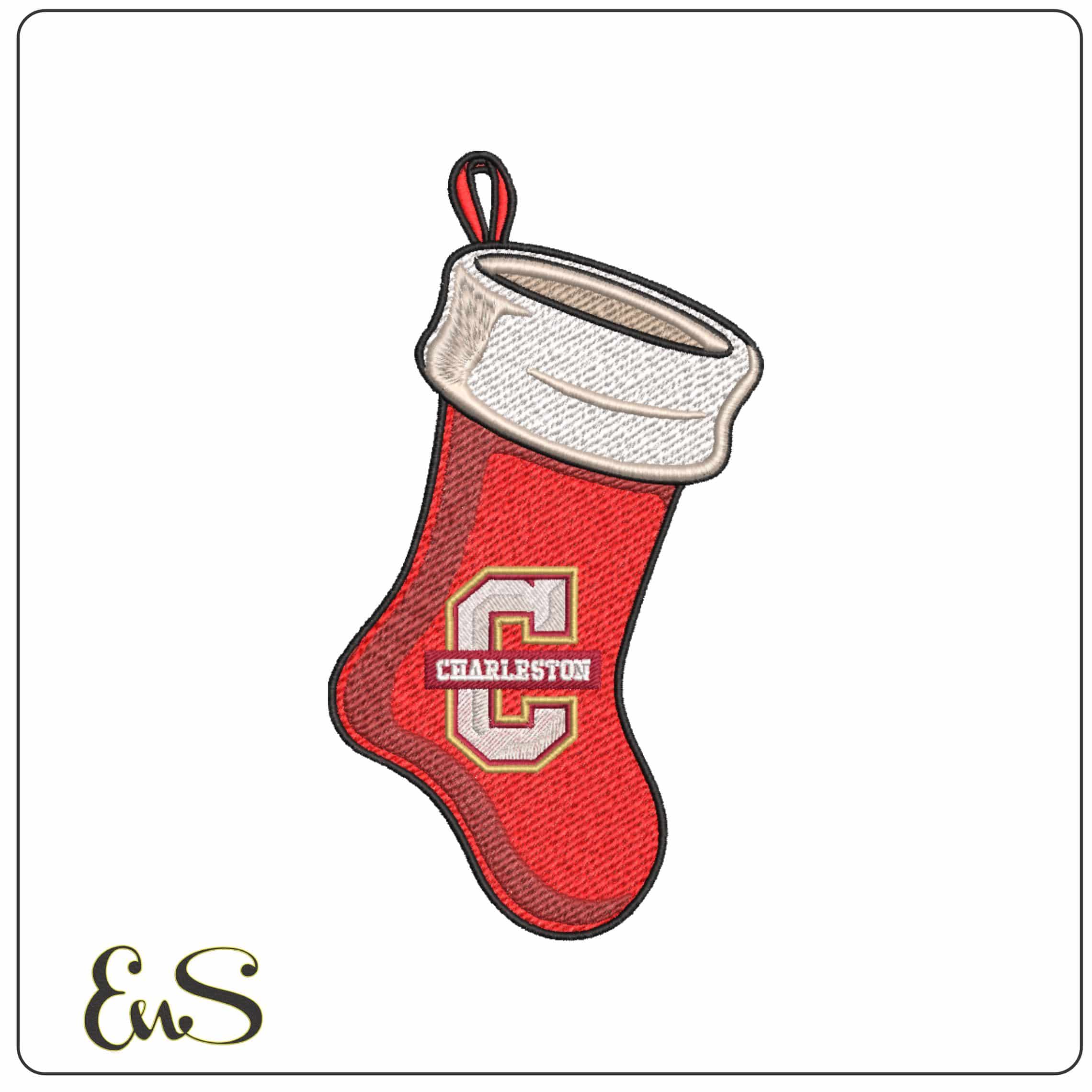 Christmas Stocking Charleston Cougars 2013 on College     - Elegant embroidery design file-instant download
