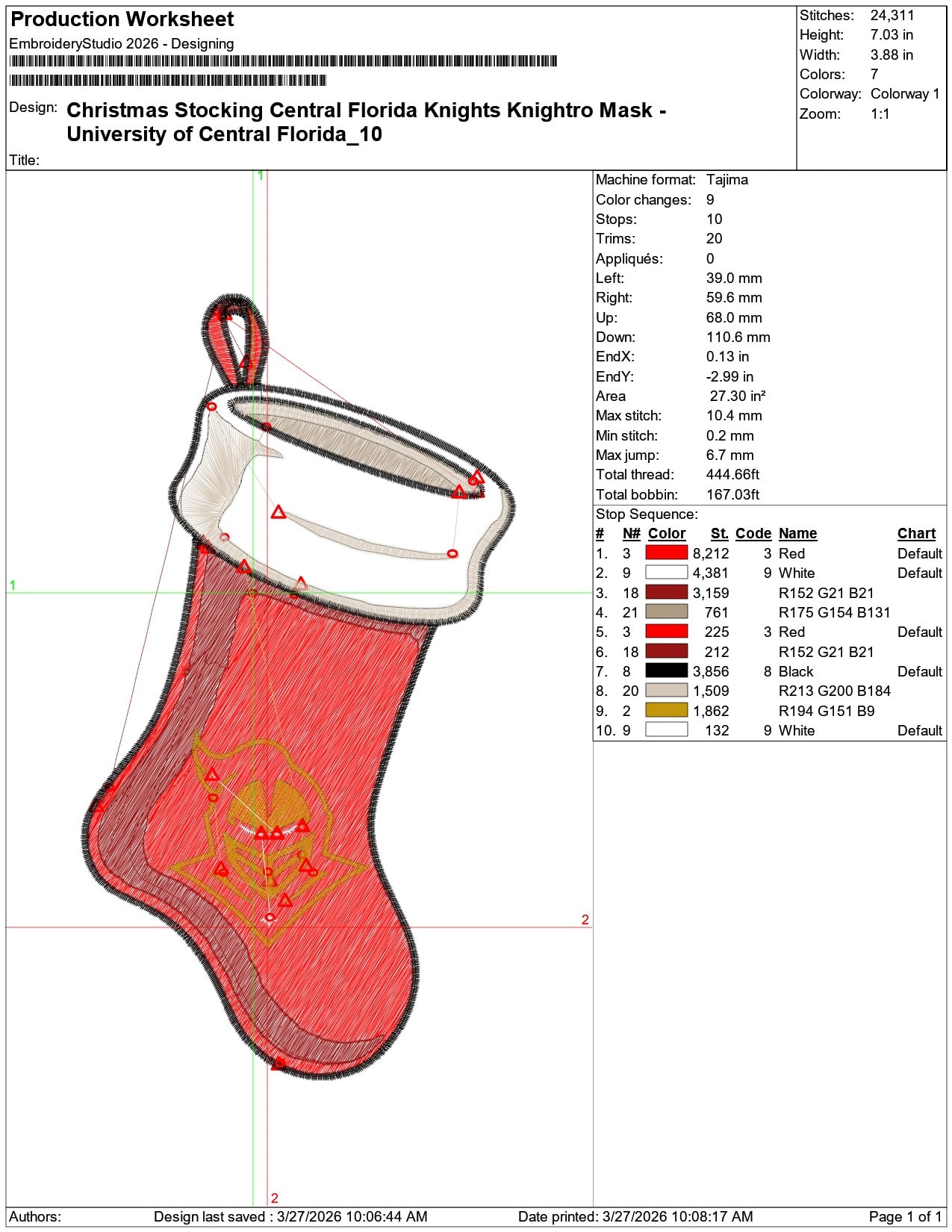 Christmas Stocking Central Florida Knights  Mask University     - Elegant embroidery design file-instant download — view 3
