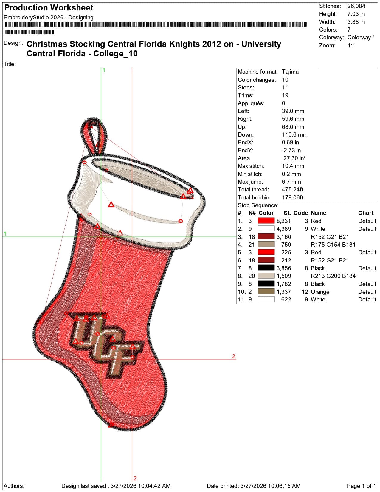Christmas Stocking Central Florida Knights 2012 on University     - Elegant embroidery design file-instant download — view 3