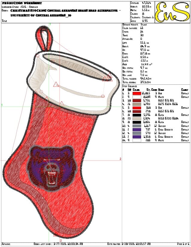 Christmas Stocking Central Arkansas Bears  Alternative University     - Elegant embroidery design file-instant download — view 3