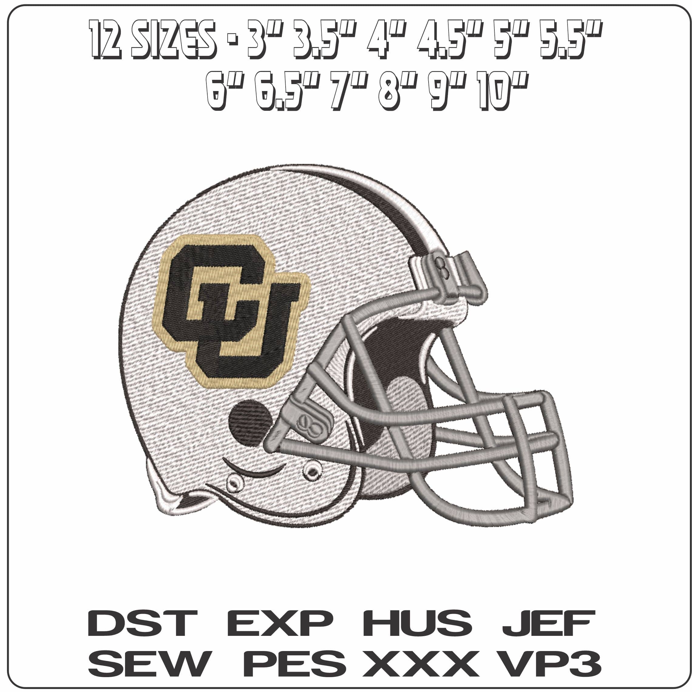 American Football Helmet Colorado Buffaloes Secondary University   - Elegant embroidery design file-instant download — view 2