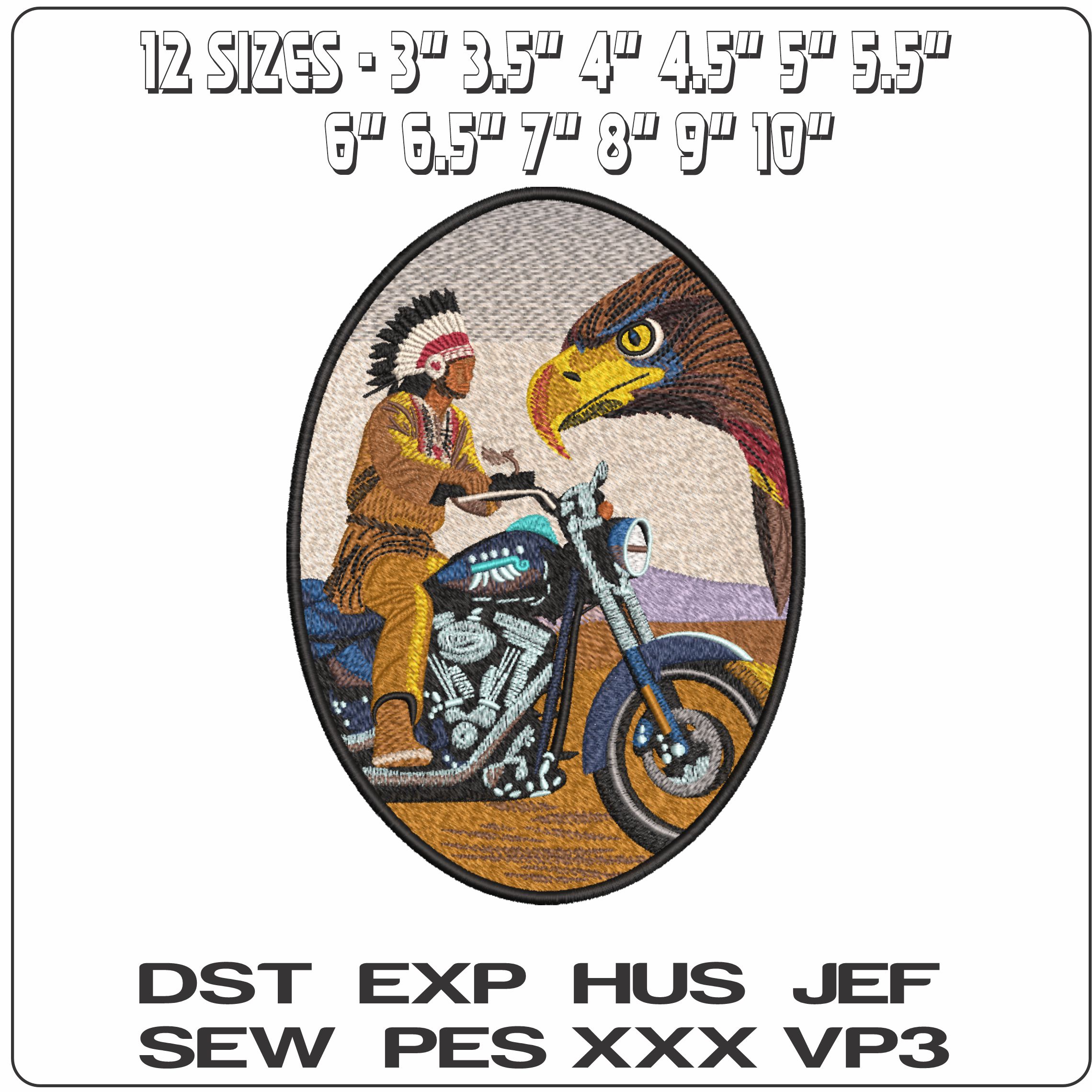 American Indian Motor Bike with Eagle    - Elegant embroidery design file-instant download — view 2