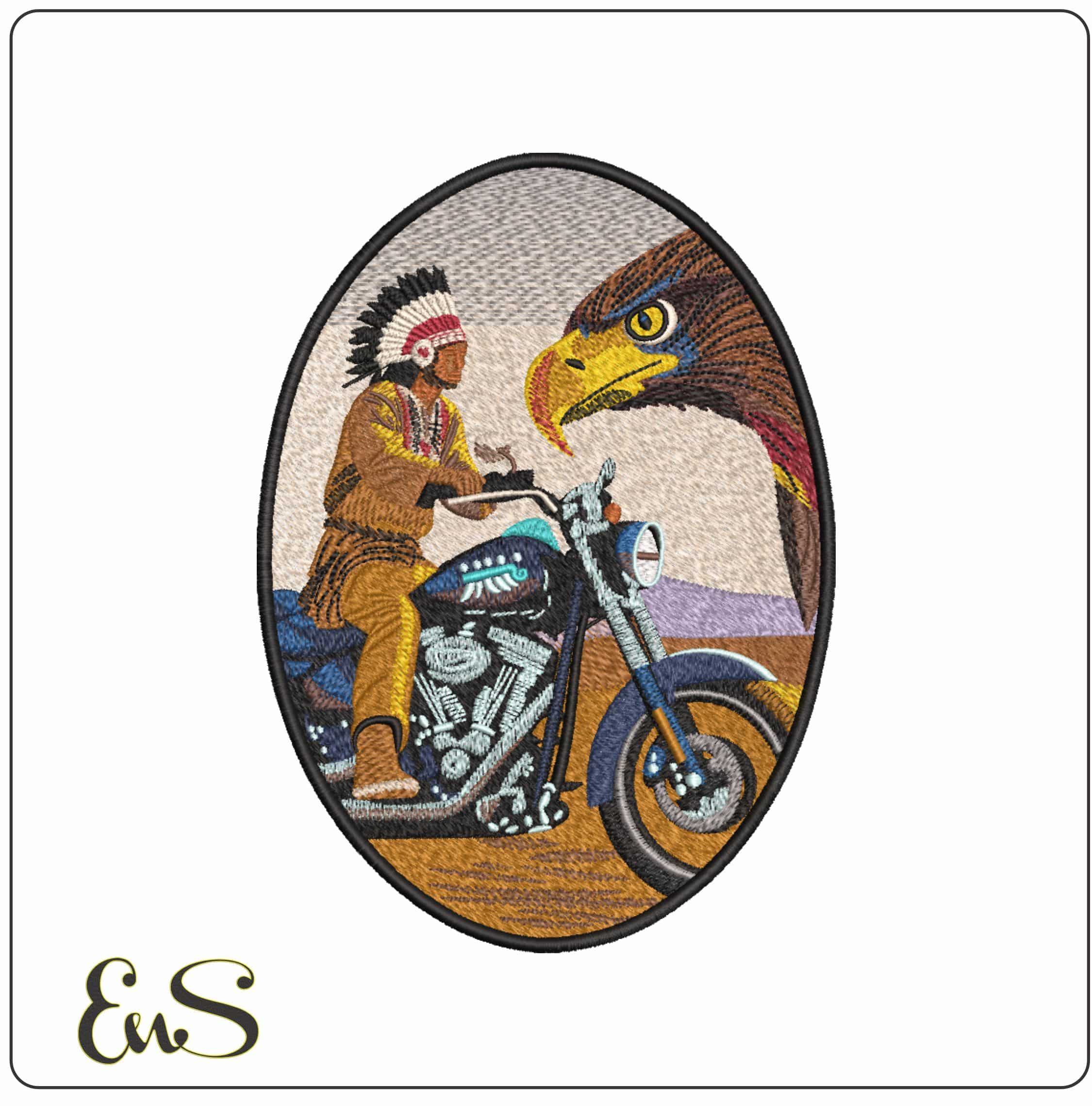 American Indian Motor Bike with Eagle    - Elegant embroidery design file-instant download