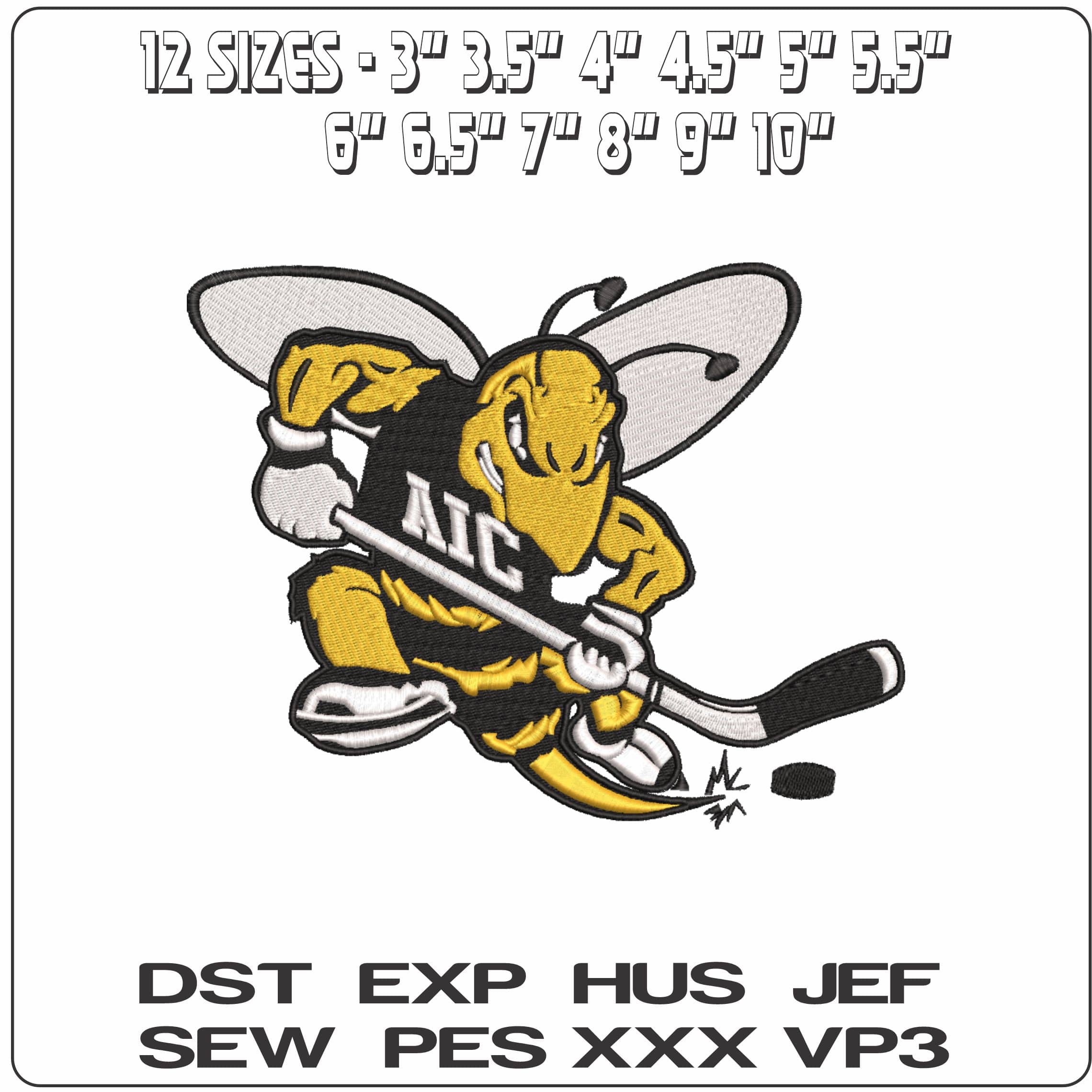 American International Yellow Jackets Hockey American College    - Elegant embroidery design file-instant download — view 2