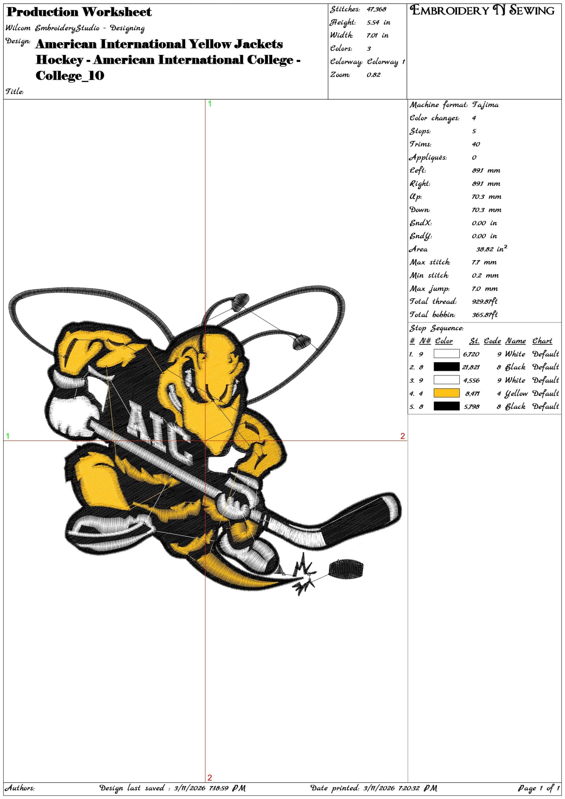 American International Yellow Jackets Hockey American College    - Elegant embroidery design file-instant download — view 3
